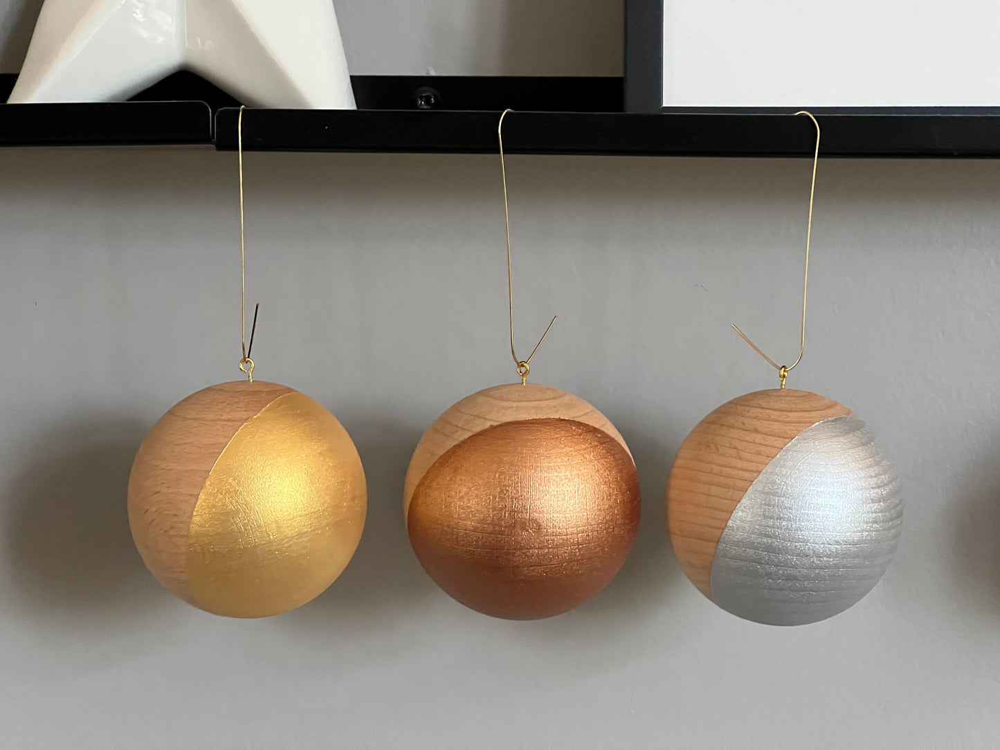 3 Wooden Baubles Set - Multicoloured | Minimalist Christmas | Painted Wood Bauble | Scandi Decor | Handmade |Sustainable Hardwood Chrismas