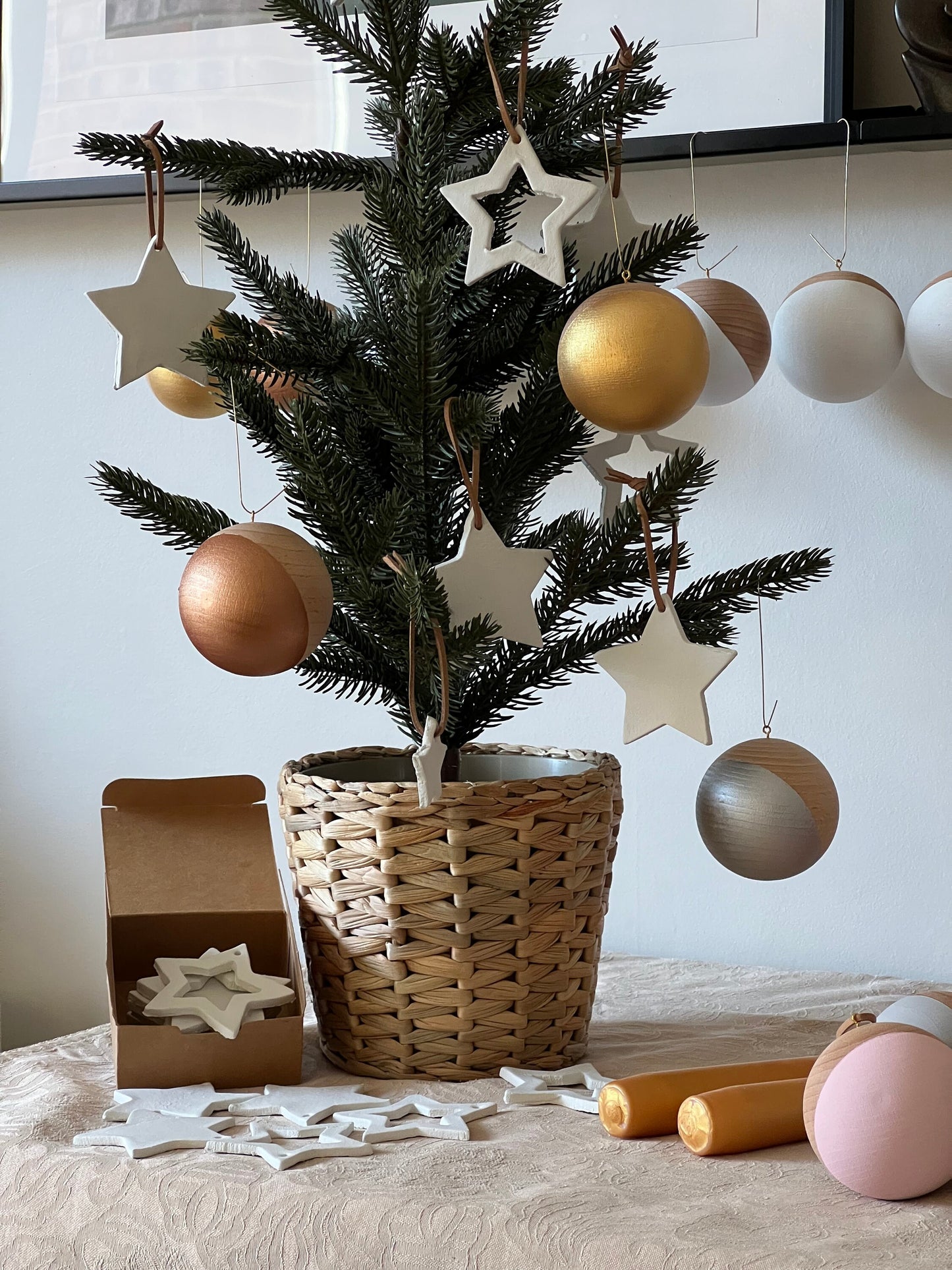 3 Wooden Baubles Set - Single Colour | Minimalist Christmas | Painted Wood Bauble | Scandi Decor | Handmade |Sustainable Hardwood Chrismas