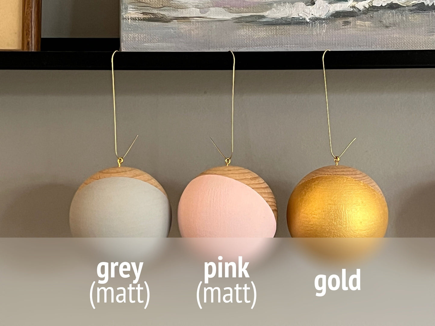 3 Wooden Baubles Set - Multicoloured | Minimalist Christmas | Painted Wood Bauble | Scandi Decor | Handmade |Sustainable Hardwood Chrismas