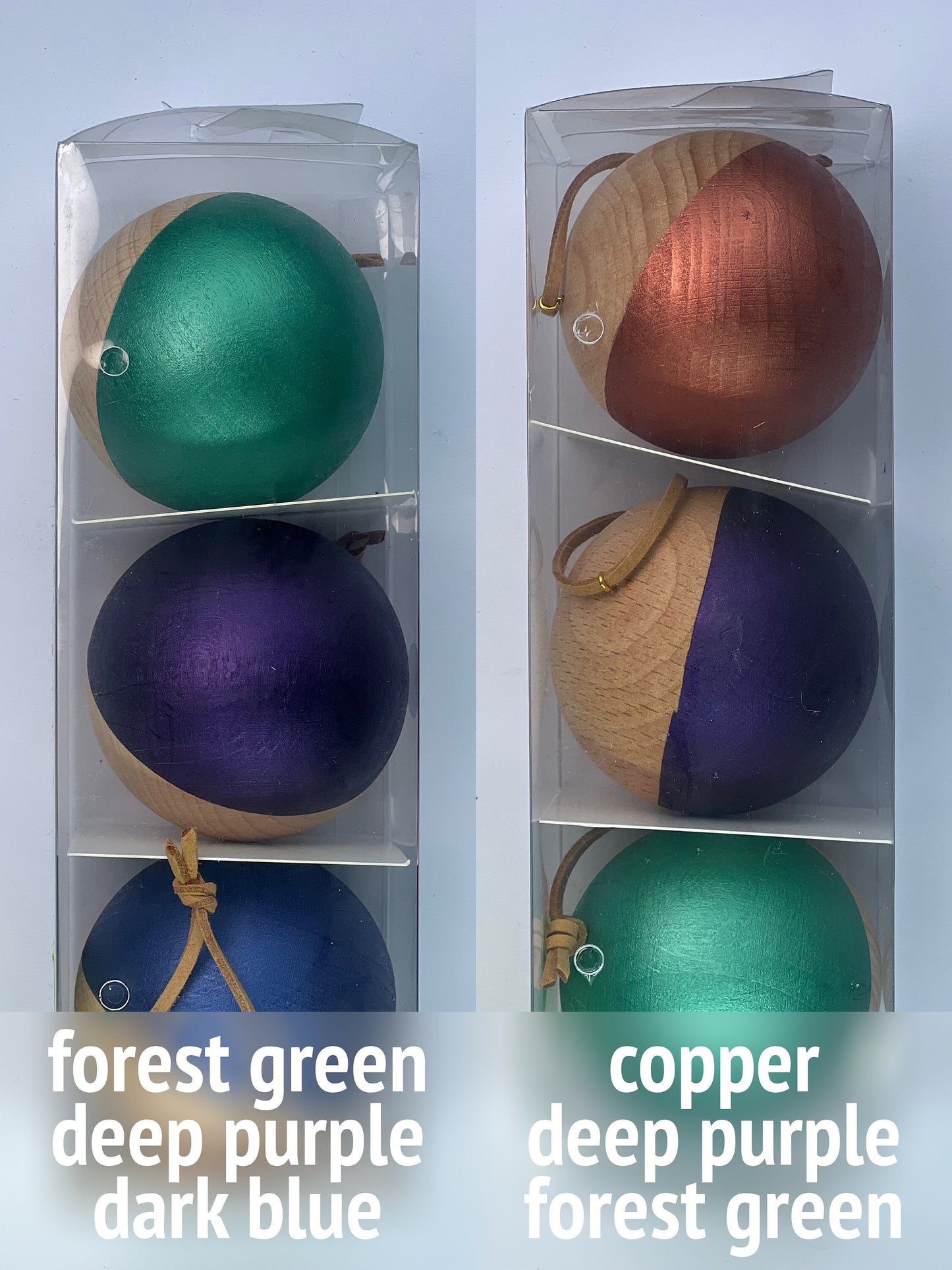 3 Wooden Baubles Set - Multicoloured | Minimalist Christmas | Painted Wood Bauble | Scandi Decor | Handmade |Sustainable Hardwood Chrismas