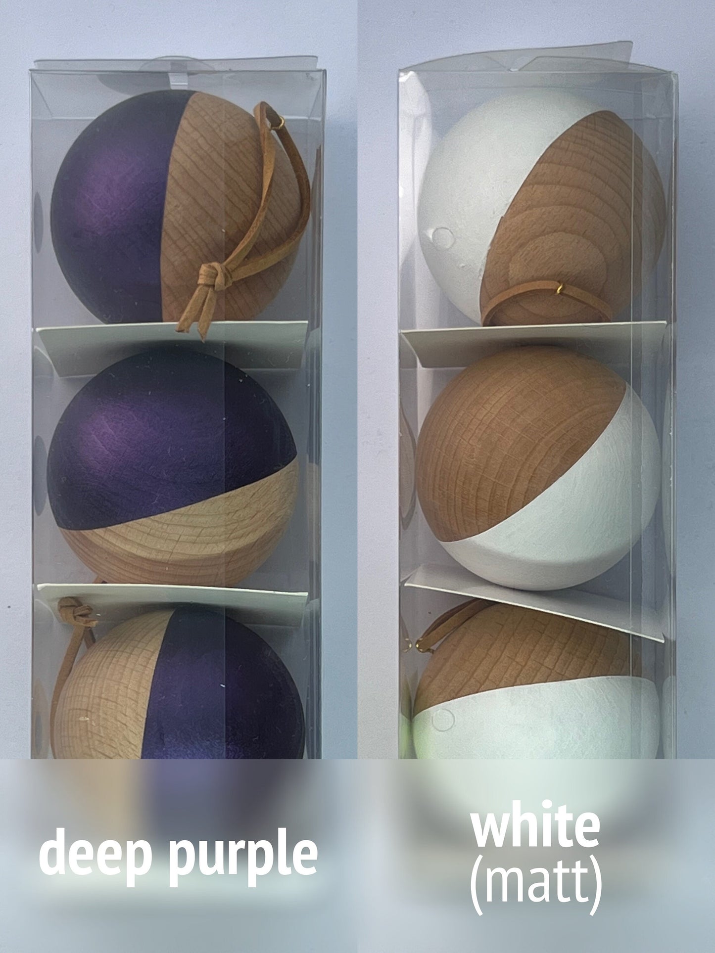 3 Wooden Baubles Set - Single Colour | Minimalist Christmas | Painted Wood Bauble | Scandi Decor | Handmade |Sustainable Hardwood Chrismas