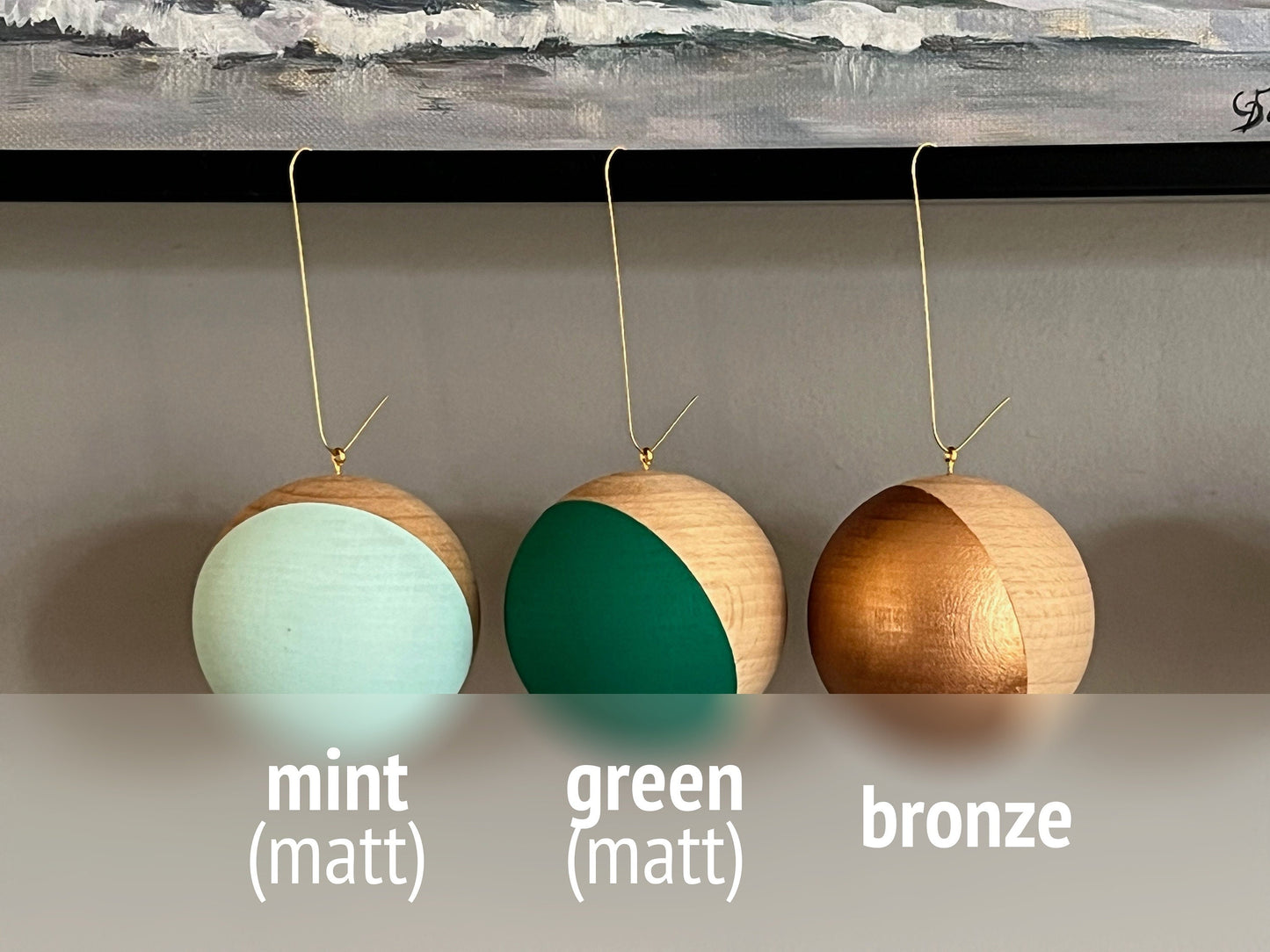 3 Wooden Baubles Set - Multicoloured | Minimalist Christmas | Painted Wood Bauble | Scandi Decor | Handmade |Sustainable Hardwood Chrismas