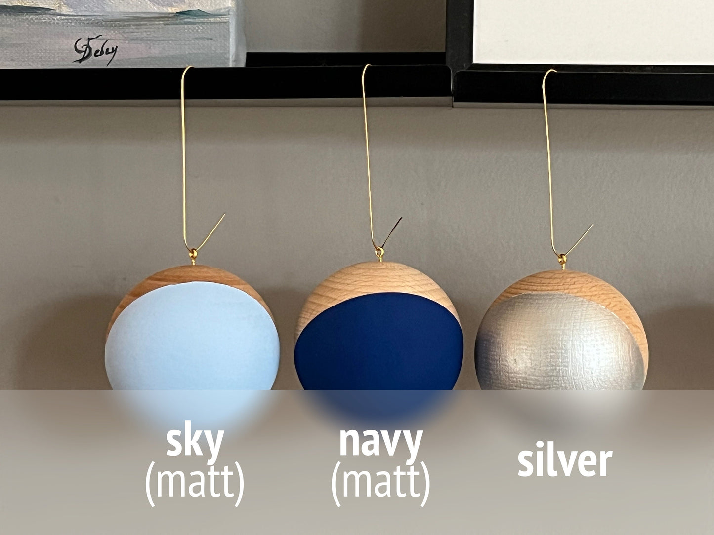 3 Wooden Baubles Set - Multicoloured | Minimalist Christmas | Painted Wood Bauble | Scandi Decor | Handmade |Sustainable Hardwood Chrismas