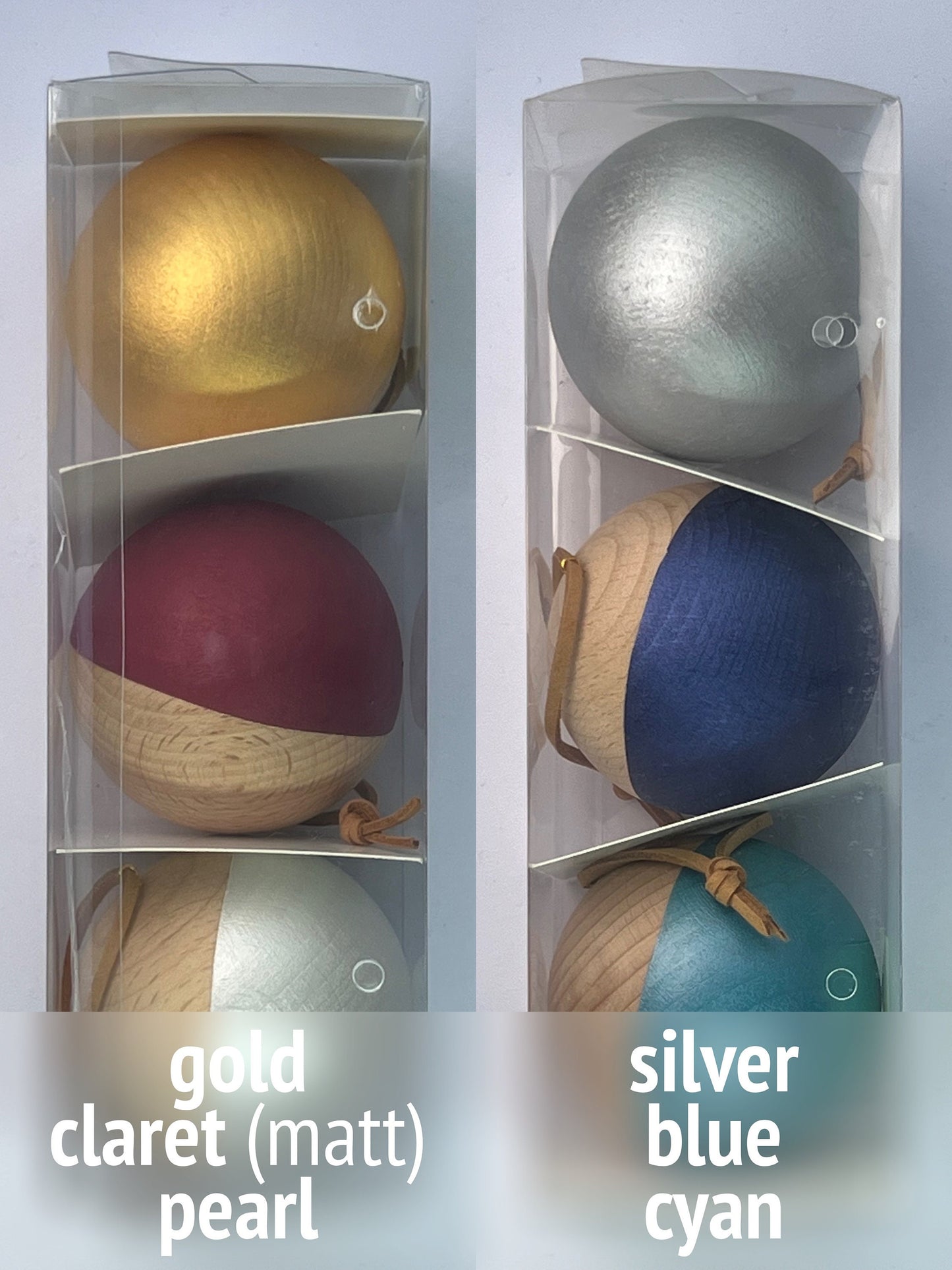 3 Wooden Baubles Set - Multicoloured | Minimalist Christmas | Painted Wood Bauble | Scandi Decor | Handmade |Sustainable Hardwood Chrismas