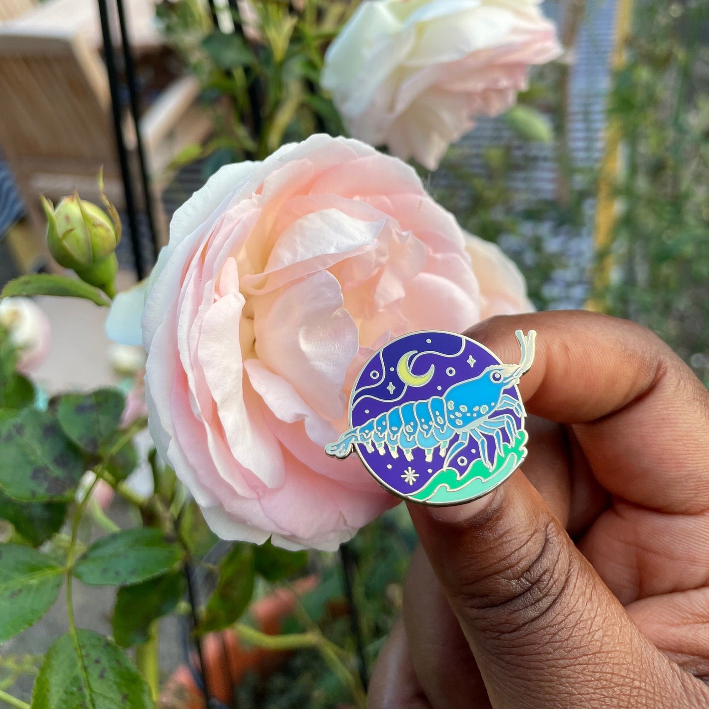 Blue Shrimp Enamel Pin badge, sea witch creatures badge, prawn, lunar sea, cosmic, gift for her, nautical gift, nature, marine, neon