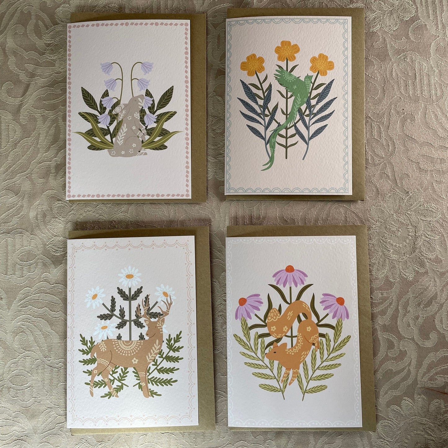 Fox Greeting Card | Scandi Folk Art | Thanksgiving | Folksy | Wildflowers