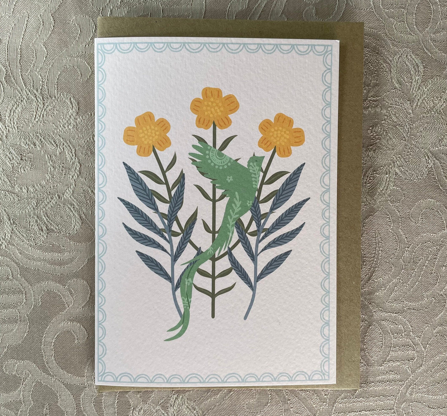 Quetzal Greeting Card | Scandi Folk Art | Thanksgiving | Folksy | Wildflowers