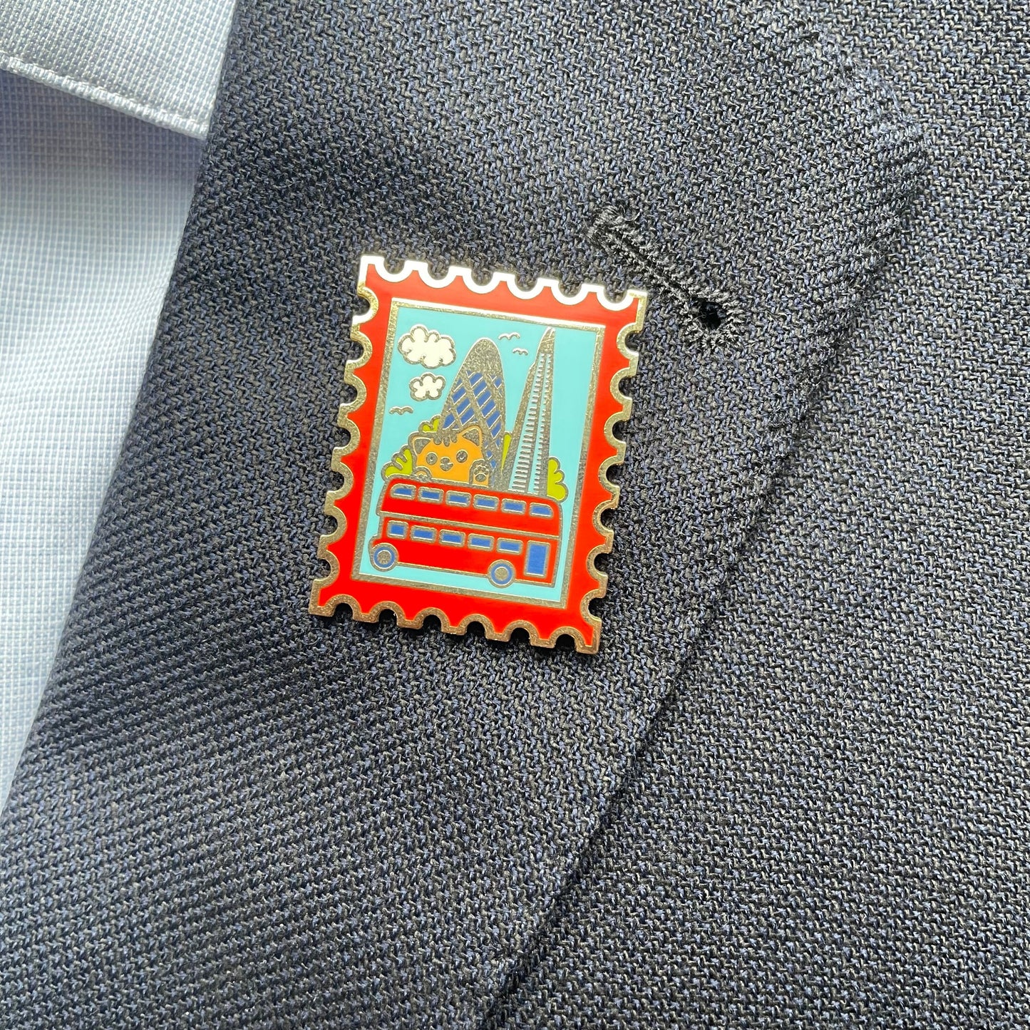 London Stamp Enamel Pin | Pippi Holiday Vacation | Cat lover gift | London souvenir | London skyline | Shard Gherkin | Gifts under 20