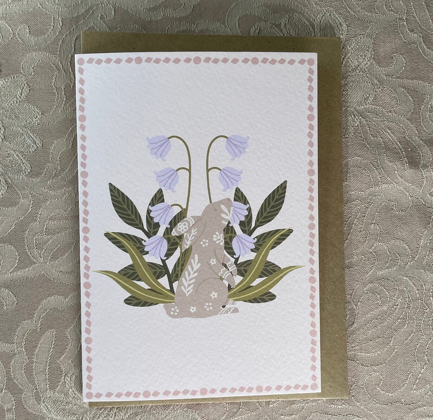 Bunny Greeting Card | Scandi Folk Art | Rabbits | Hares | Floral | Wildflowers | Thanksgiving | Folksy