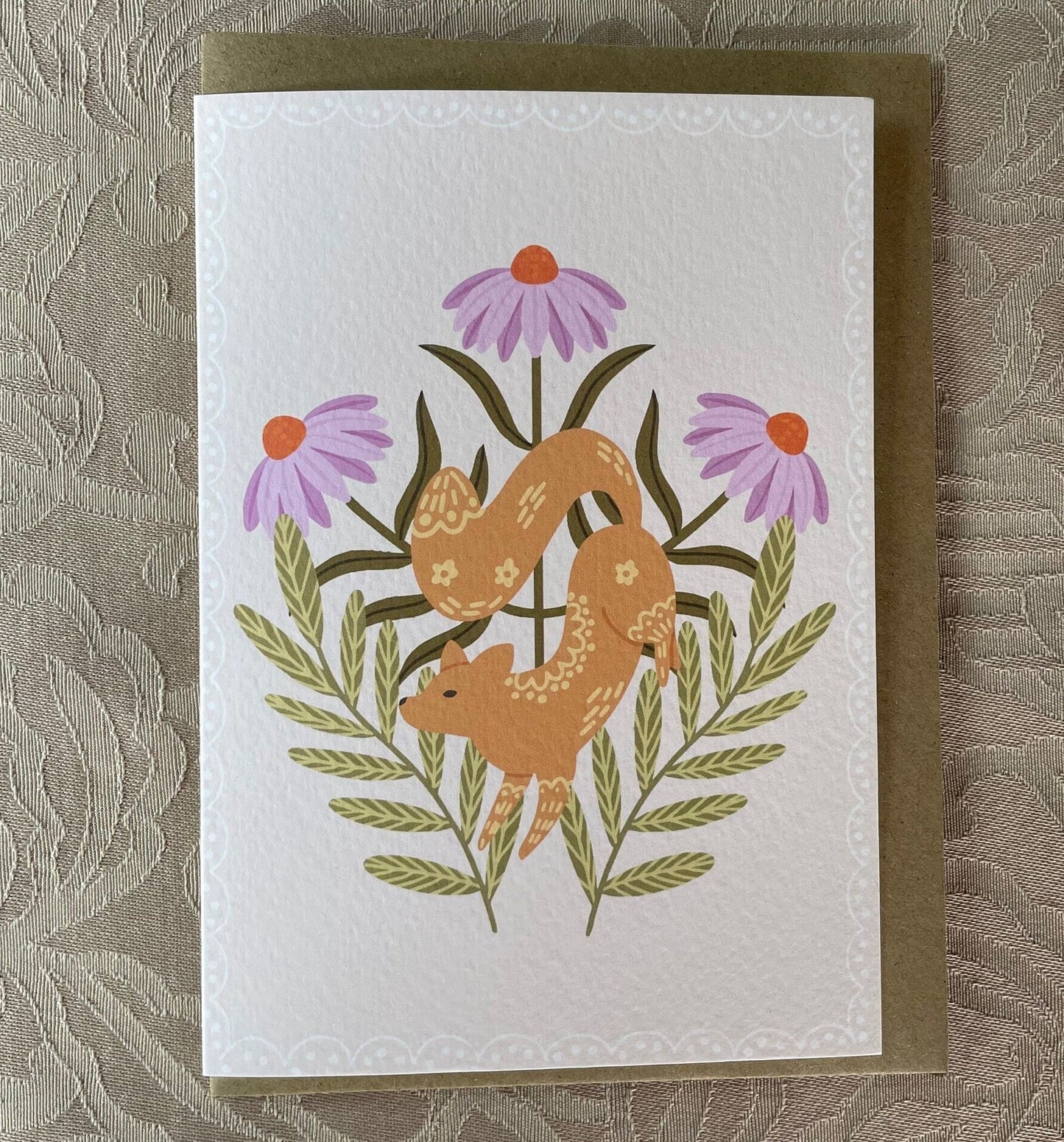 Fox Greeting Card | Scandi Folk Art | Thanksgiving | Folksy | Wildflowers