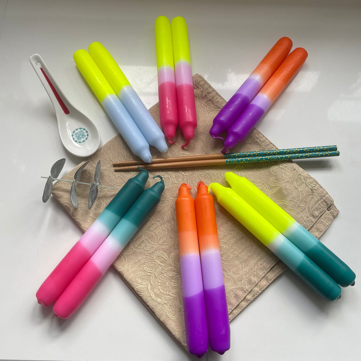 2 Orange and Purple Neon Dip Dye Candles | Gift for her | Bridesmaid Gift | Birthday gift | Pillar | Housewarming gift | Fun gift Neon decor