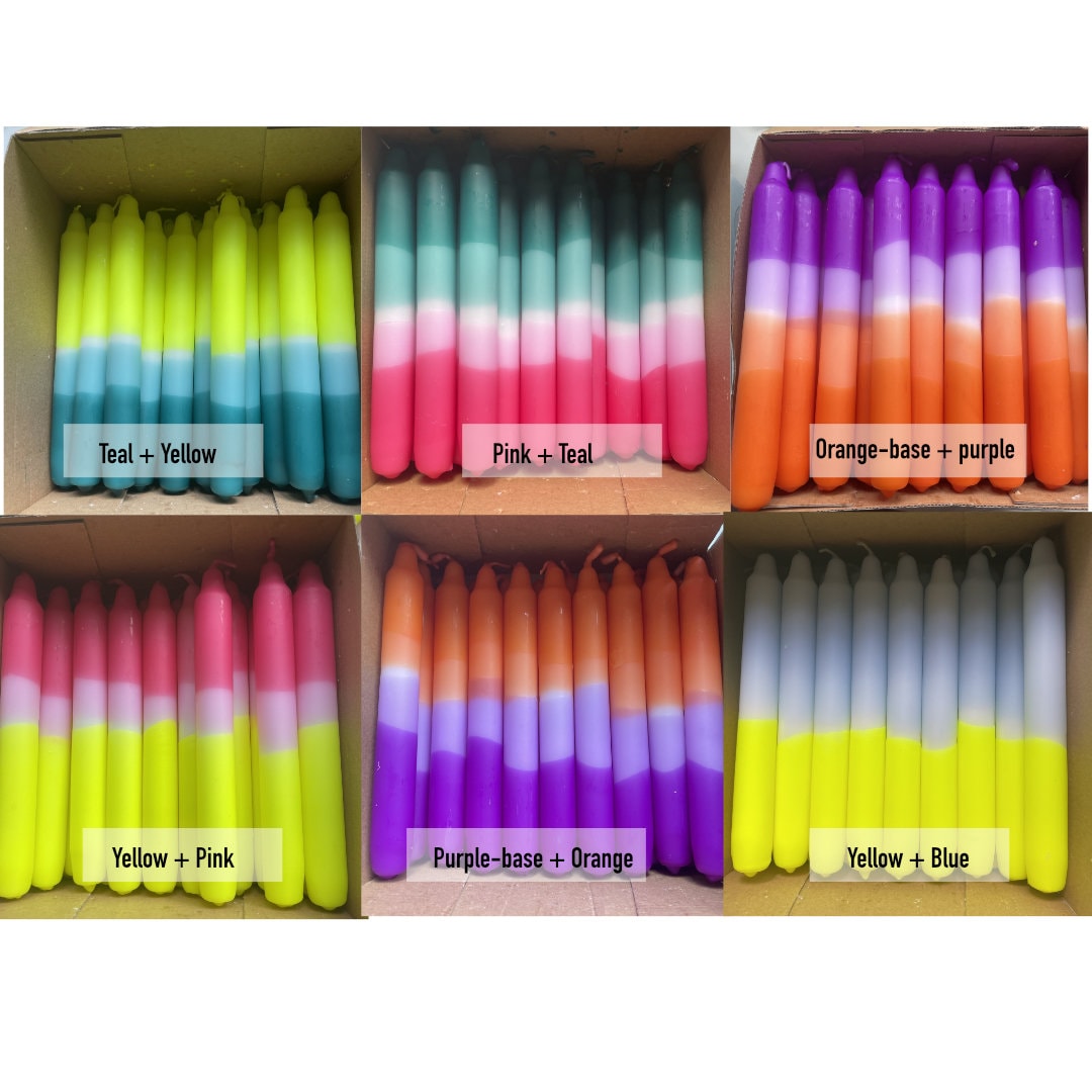 2 Orange and Purple Neon Dip Dye Candles | Gift for her | Bridesmaid Gift | Birthday gift | Pillar | Housewarming gift | Fun gift Neon decor