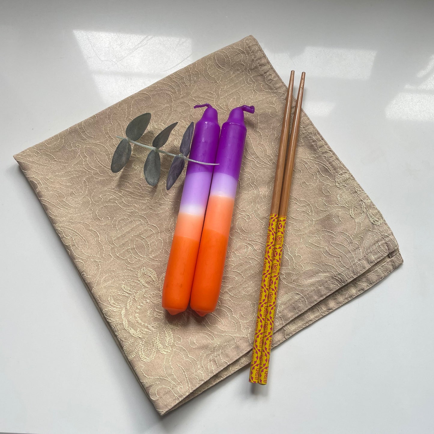 2 Orange and Purple Neon Dip Dye Candles | Gift for her | Bridesmaid Gift | Birthday gift | Pillar | Housewarming gift | Fun gift Neon decor