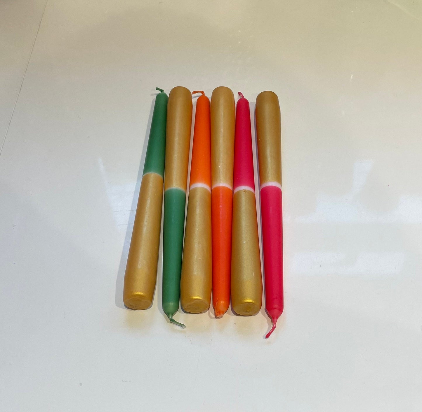 NEW Neon Colours Gold Dip Dye Tall Tapered Dinner Candles | Wedding Table Decor | Handmade | Gift | | Colourful | Christmas | Pillar Decor