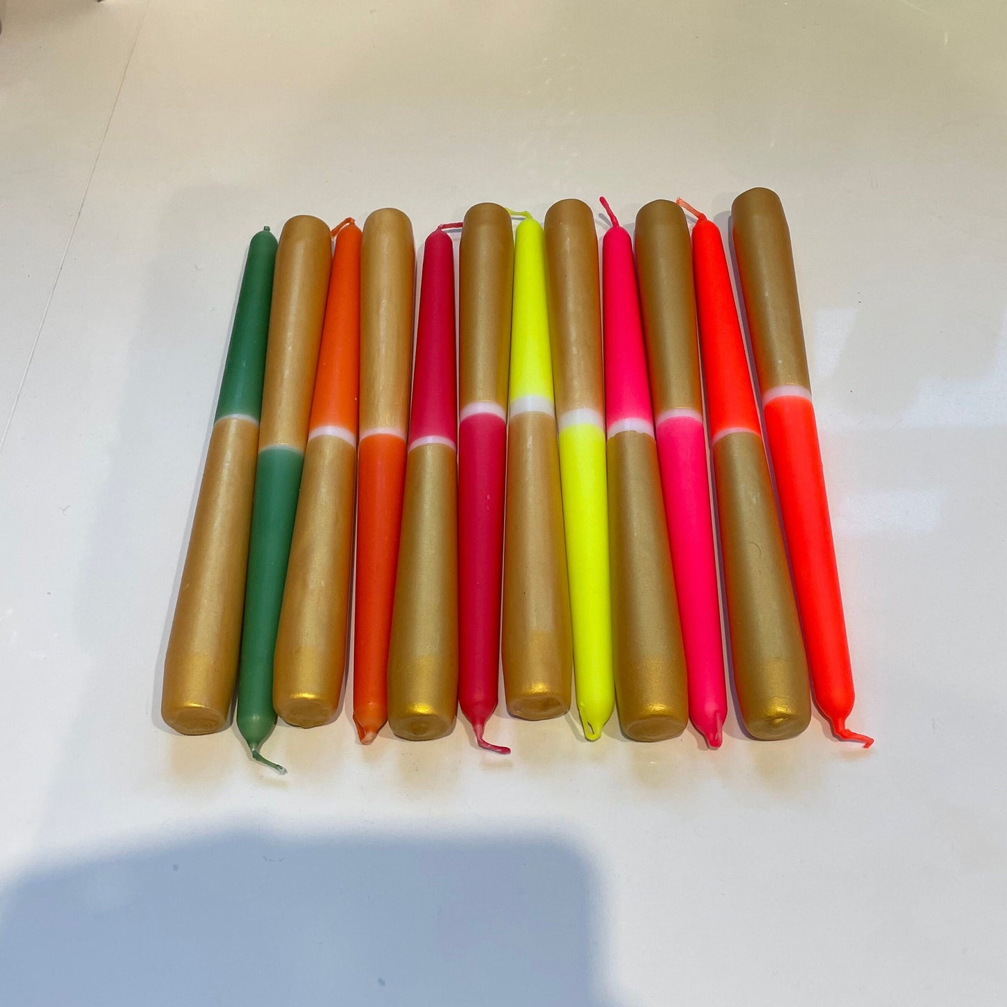 NEW Neon Colours Gold Dip Dye Tall Tapered Dinner Candles | Wedding Table Decor | Handmade | Gift | | Colourful | Christmas | Pillar Decor
