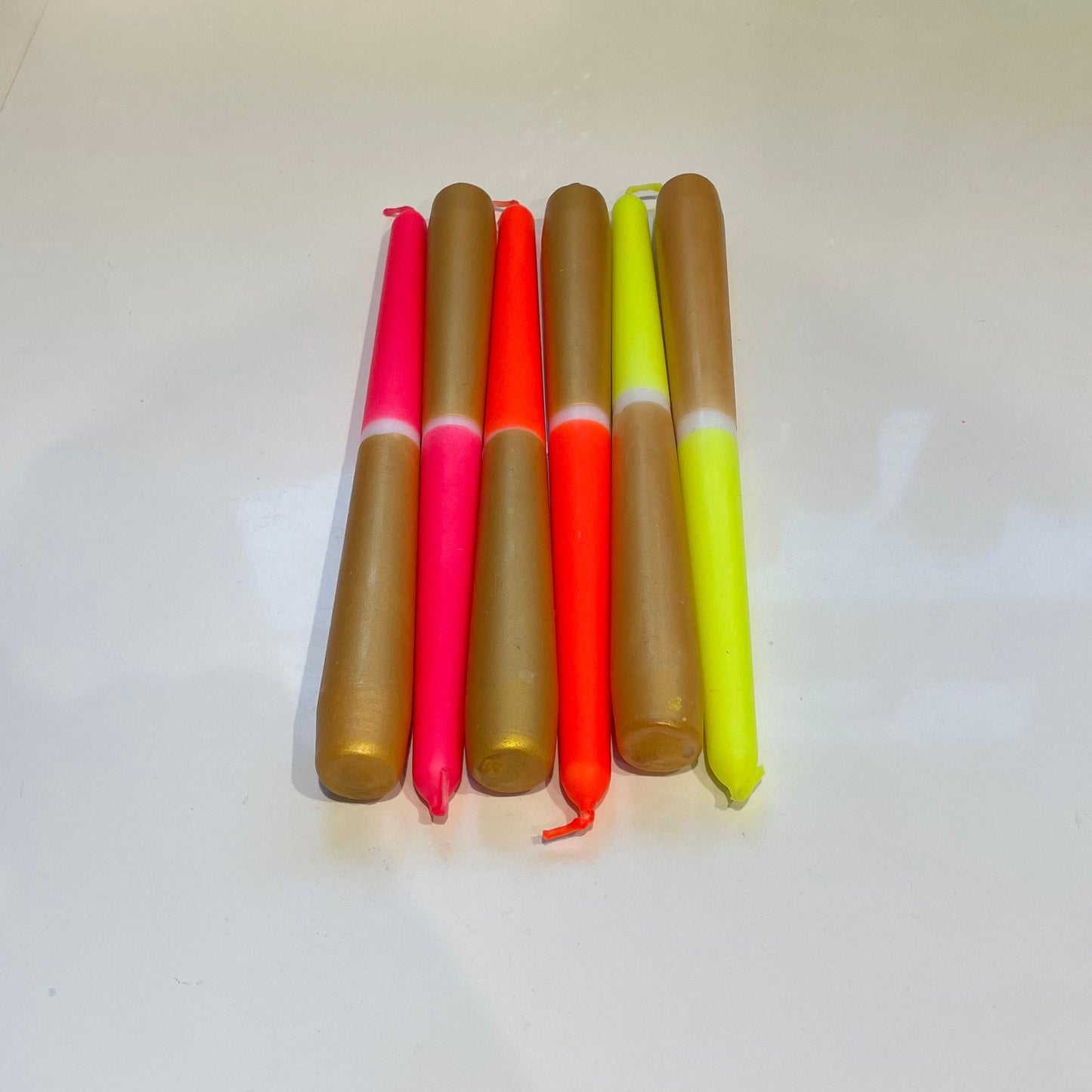 NEW Neon Colours Gold Dip Dye Tall Tapered Dinner Candles | Wedding Table Decor | Handmade | Gift | | Colourful | Christmas | Pillar Decor