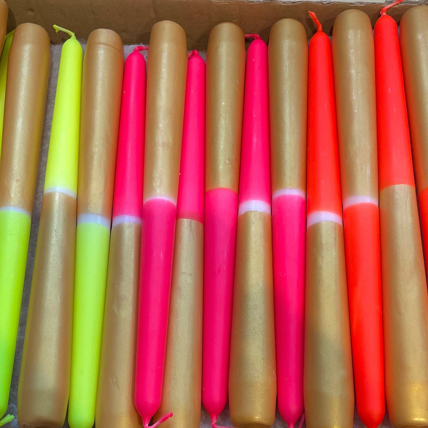 NEW Neon Colours Gold Dip Dye Tall Tapered Dinner Candles | Wedding Table Decor | Handmade | Gift | | Colourful | Christmas | Pillar Decor