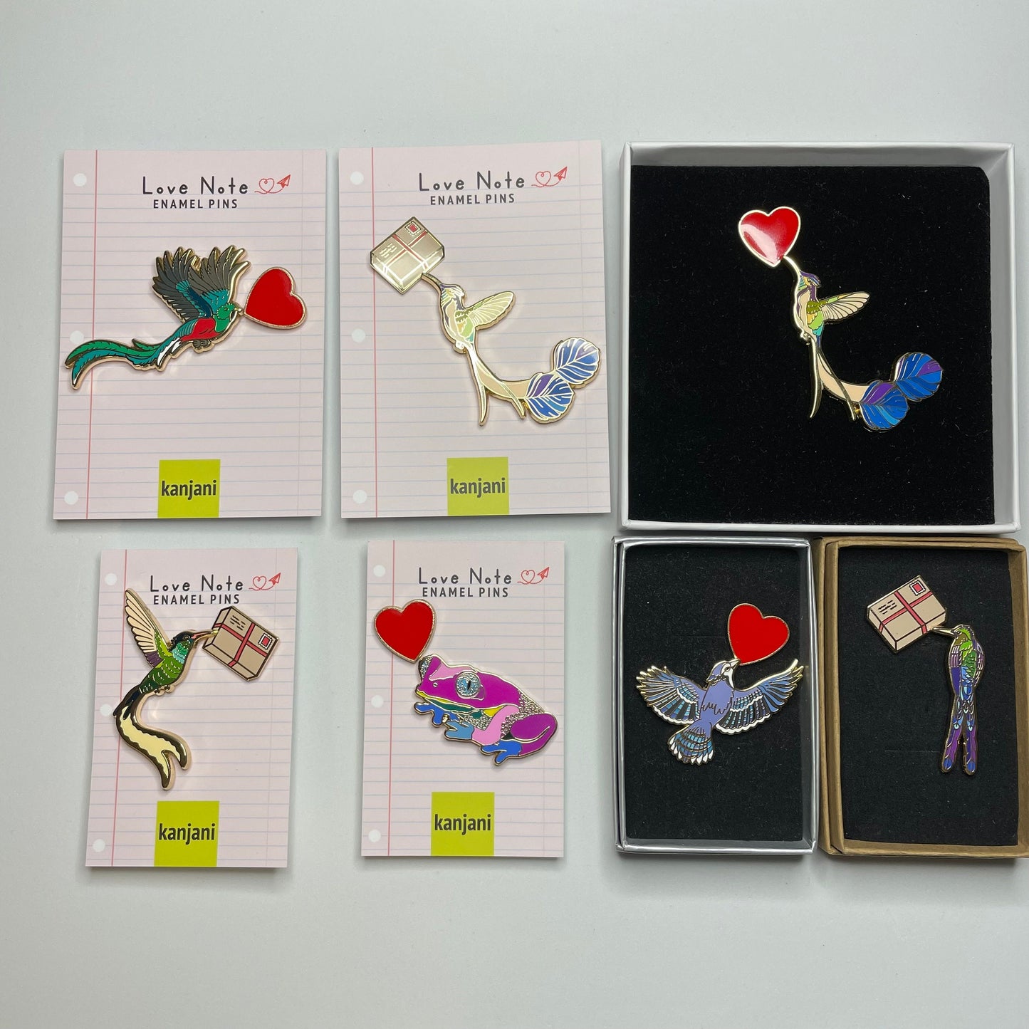 Love Birds Enamel pin gifts set, cute Valentines gift, him, her, Anniversary gift, birds letter