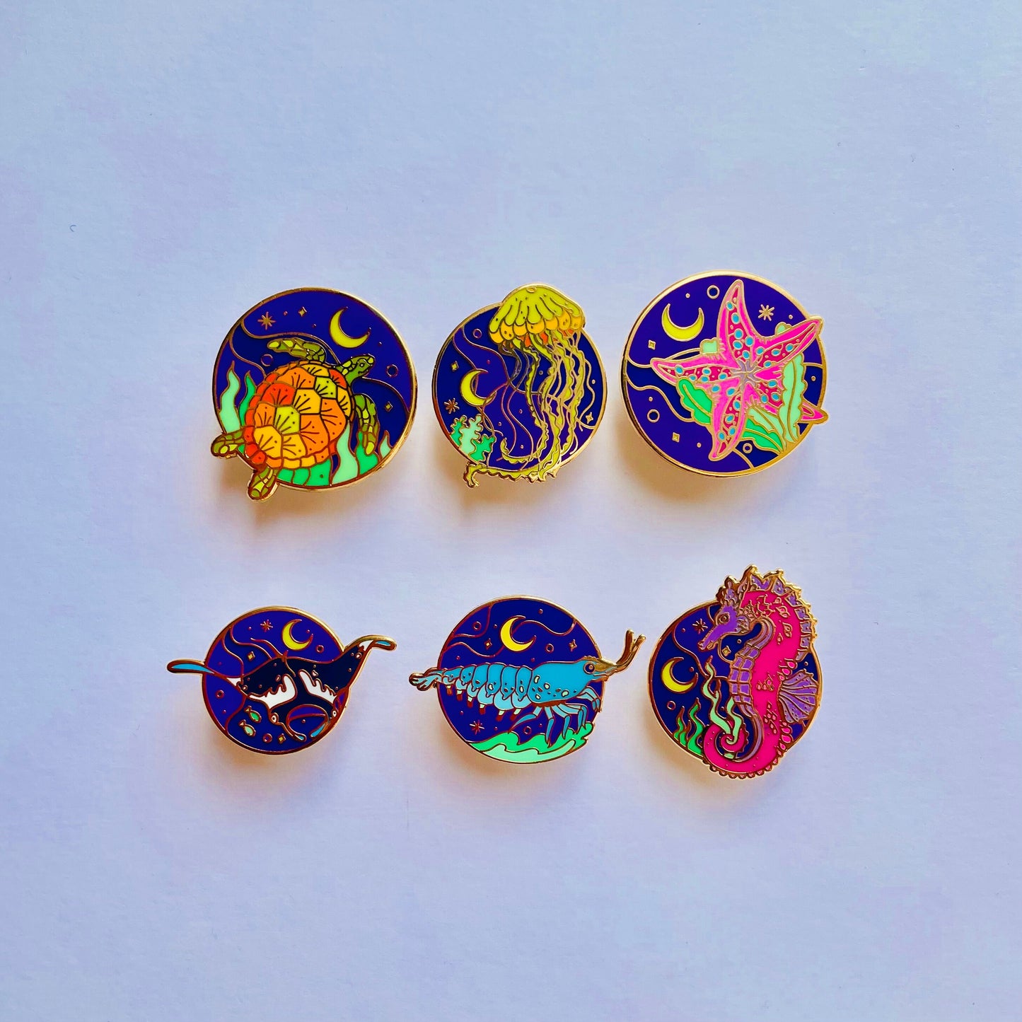 Blue Shrimp Enamel Pin badge, sea witch creatures badge, prawn, lunar sea, cosmic, gift for her, nautical gift, nature, marine, neon