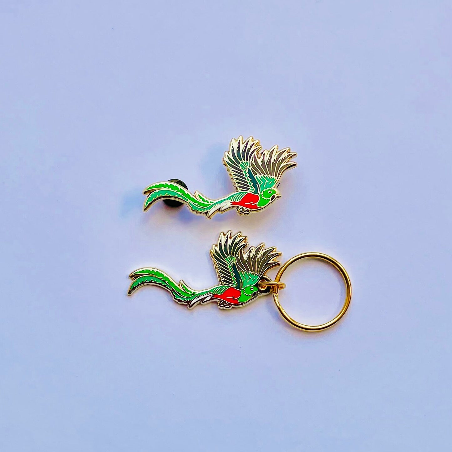 Resplendent Quetzal bird Enamel Keychain, bag charm, Enamel pin gift, Guatemala, Bird Lover Gift Set