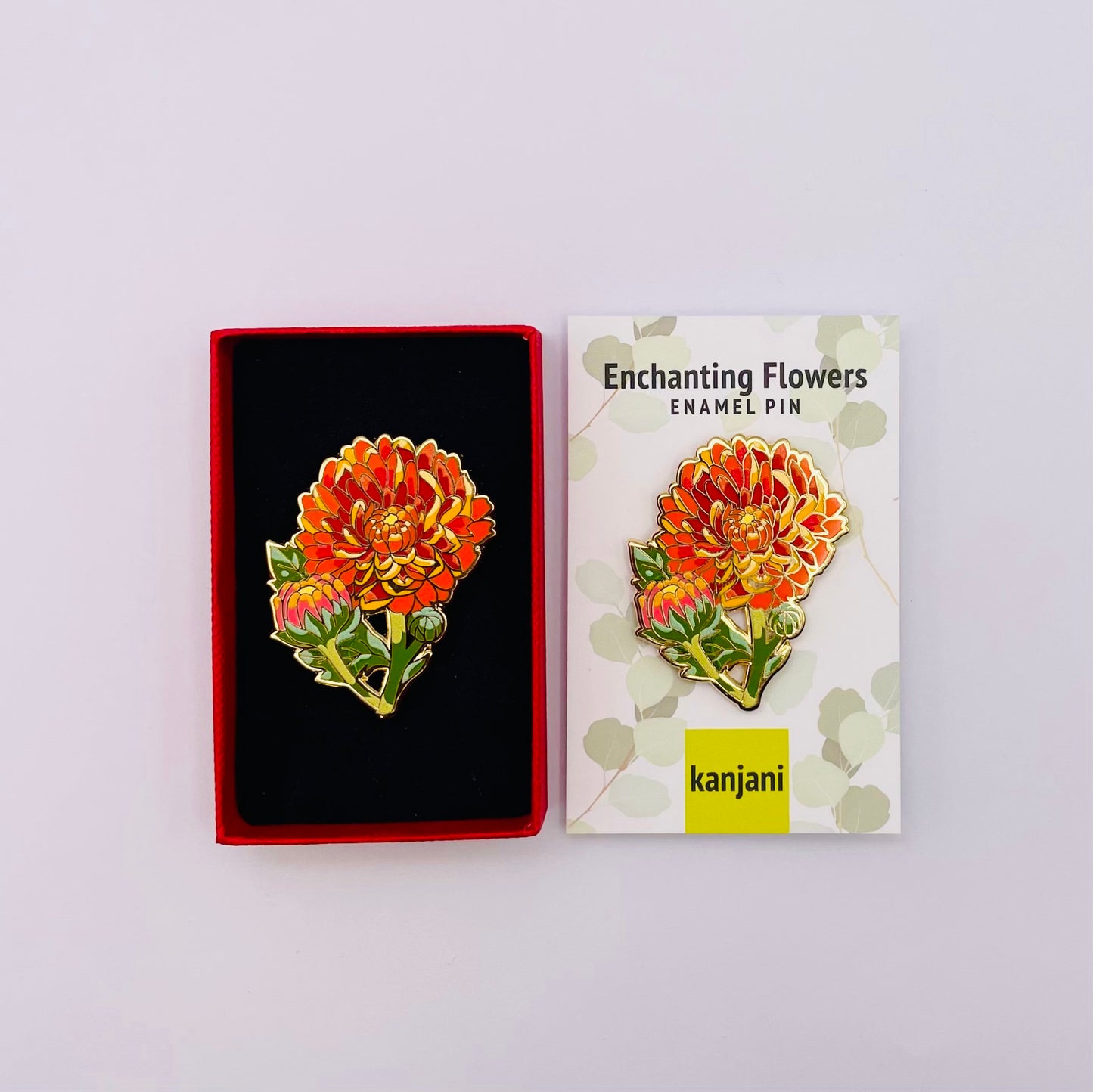 Flower Enamel pin gift, Chrysanthemum lapel Badge, Orange floral Gift for her, November birth flower