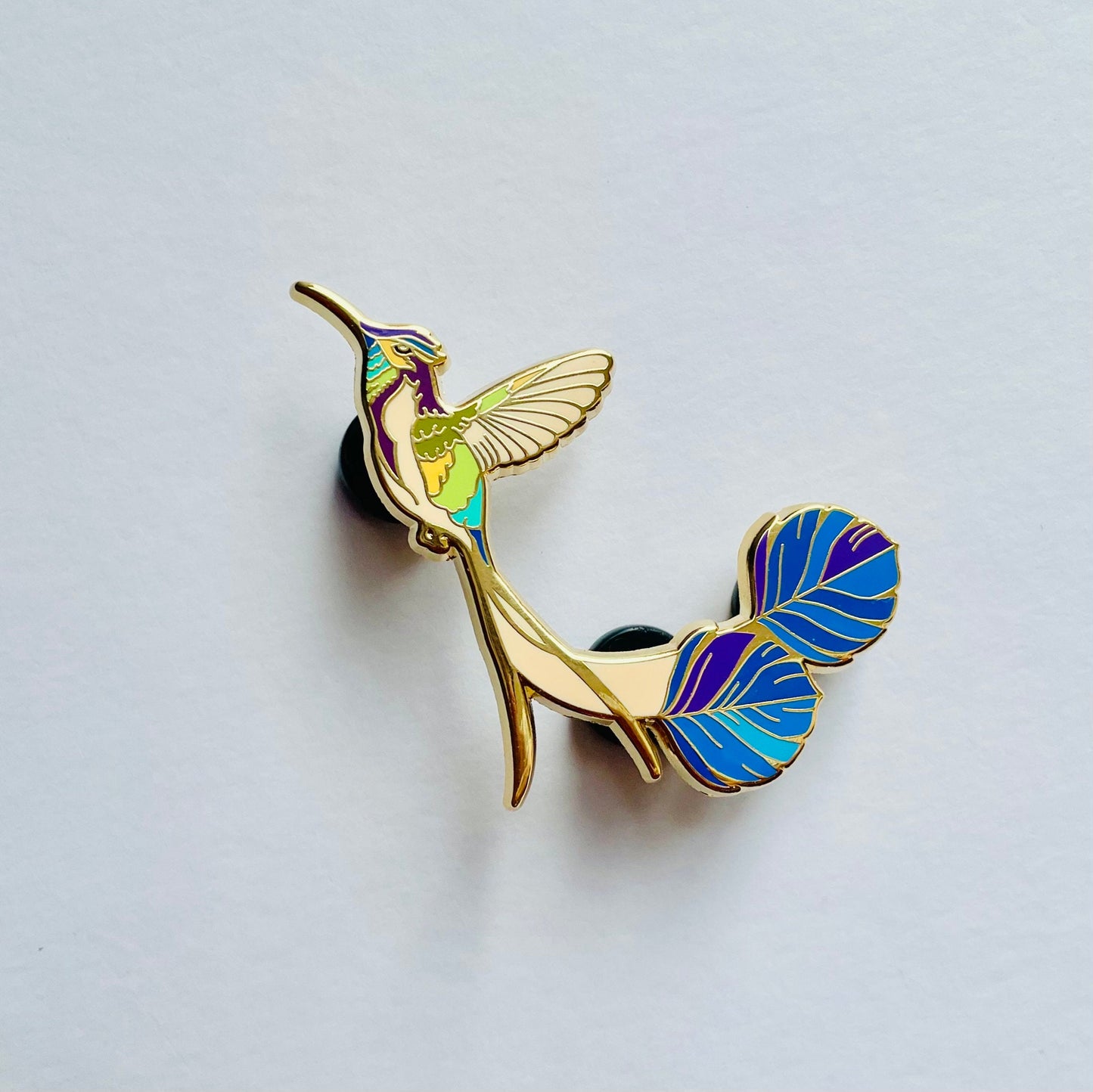 Blue enamel Feather Cubic Zirconia Dangle Drop clasp Earring, bird earrings, Gift for her, Nature inspired jewelry, Minimalist earrings