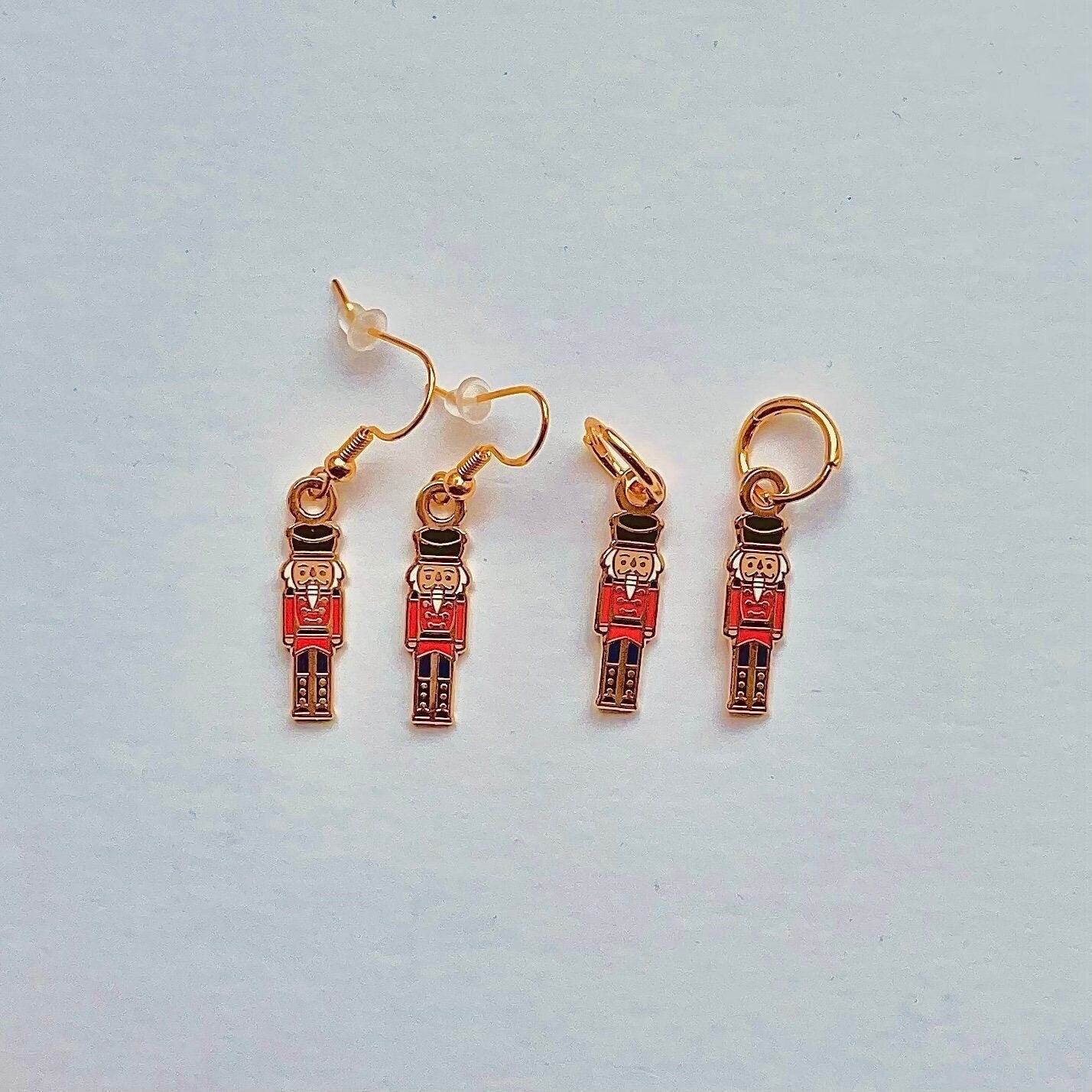 Black/Red Nutcracker Soldier huggies hook charm earrings, 925 sterling silver, 18k gold, gift for her, gifts under 20, minimalist earrings