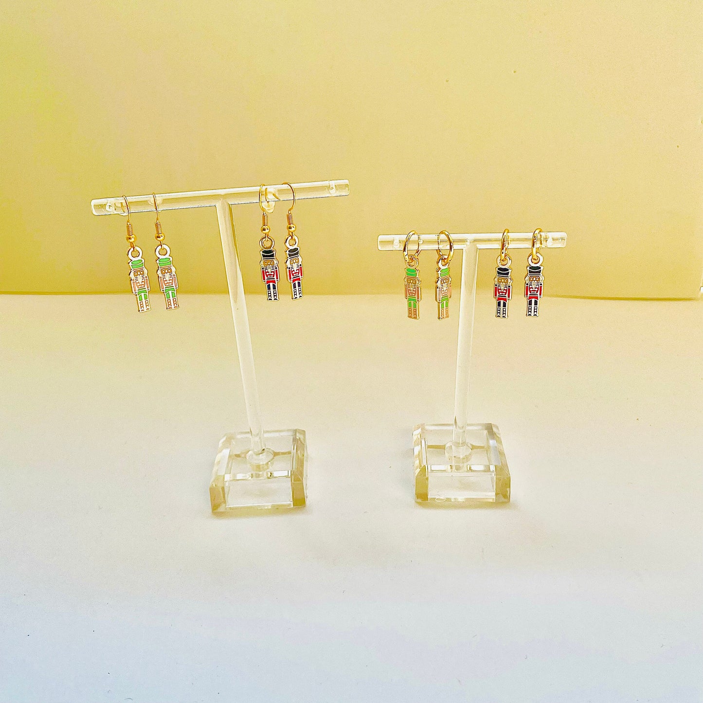 Pink Nutcracker earrings, minimalist, Huggies, hook, charm, 925 sterling silver, 18k gold, gift for her, black and red, pink teal blue