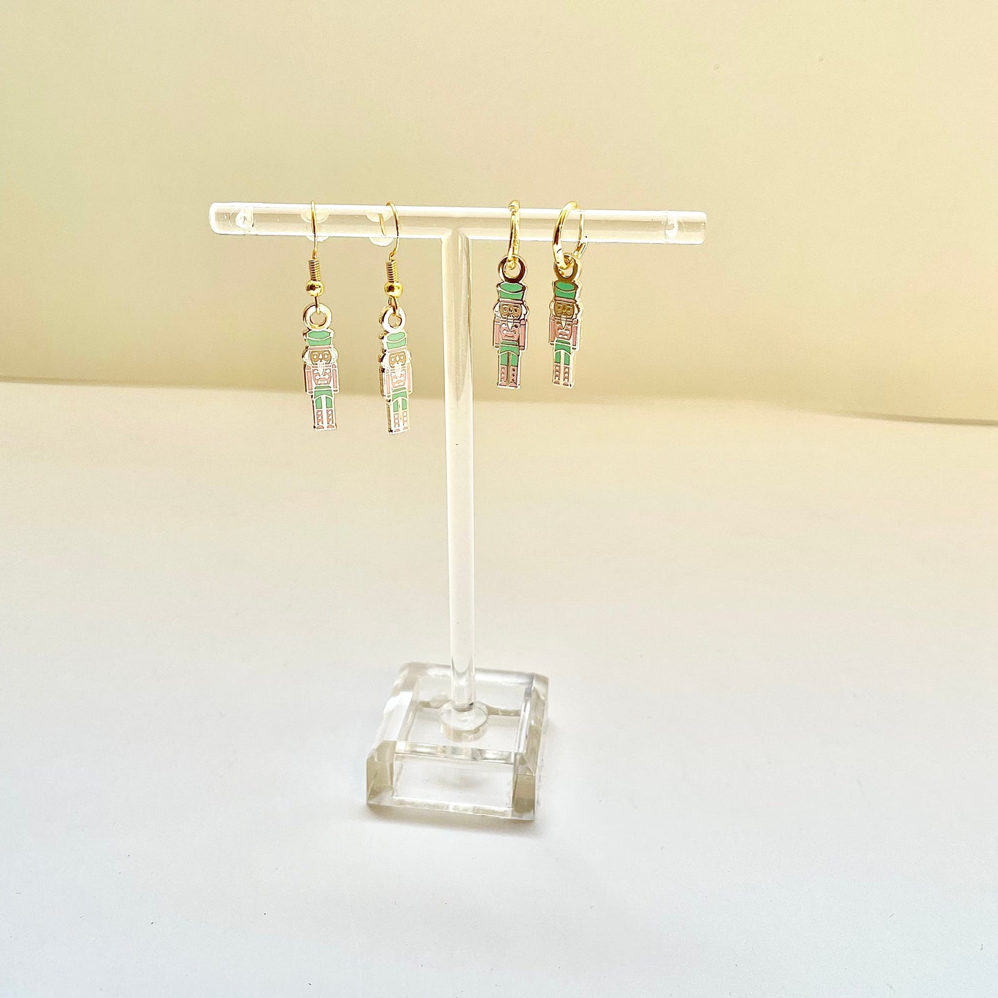 Pink Nutcracker earrings, minimalist, Huggies, hook, charm, 925 sterling silver, 18k gold, gift for her, pink and teal blue
