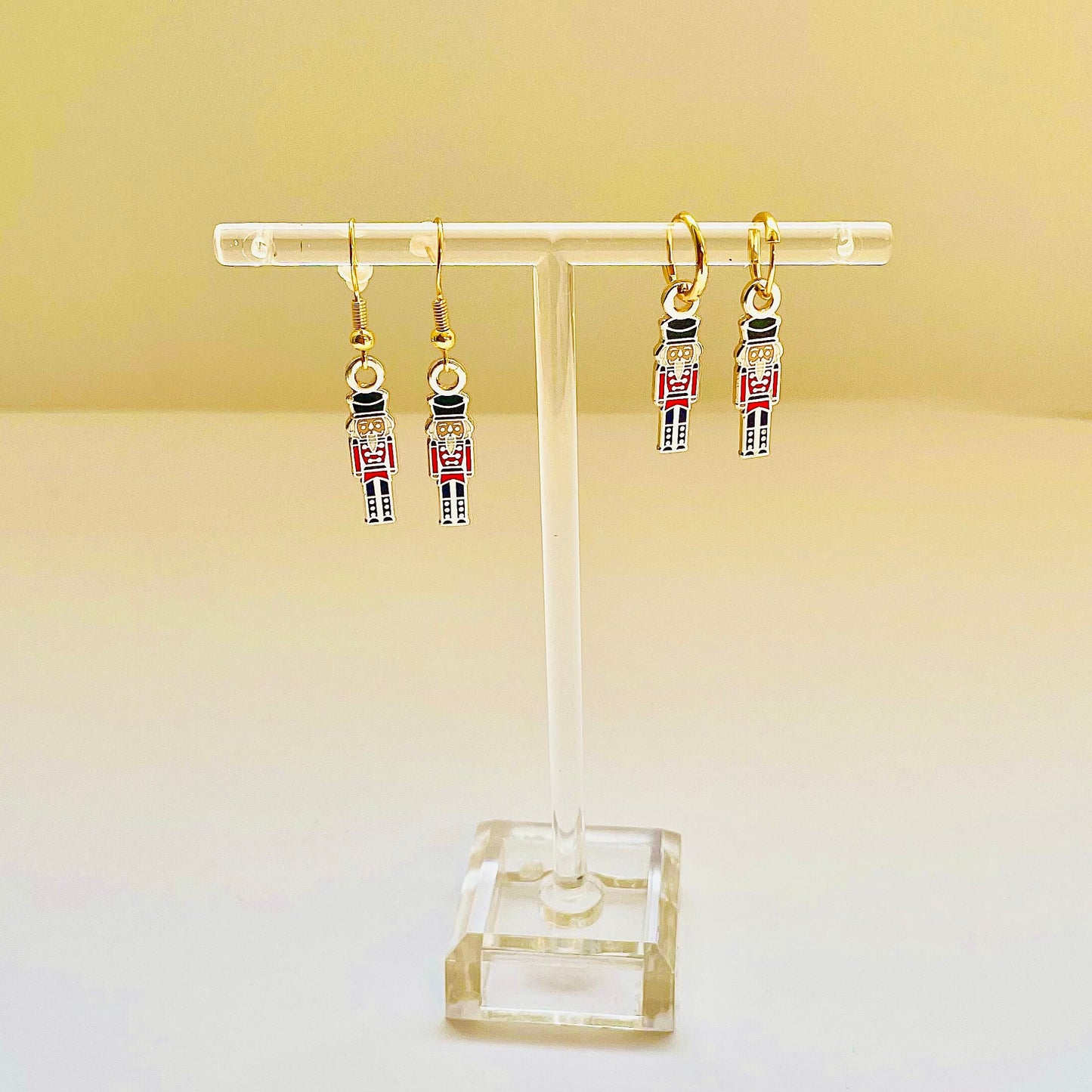 Black/Red Nutcracker Soldier huggies hook charm earrings, 925 sterling silver, 18k gold, gift for her, gifts under 20, minimalist earrings