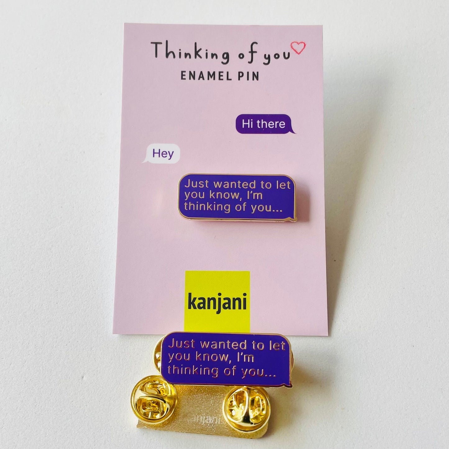 Thinking of you enamel pin gift, purple and gold, SMS, text message, friend on the mend, grief sympathy loss healing, wellbeing gift