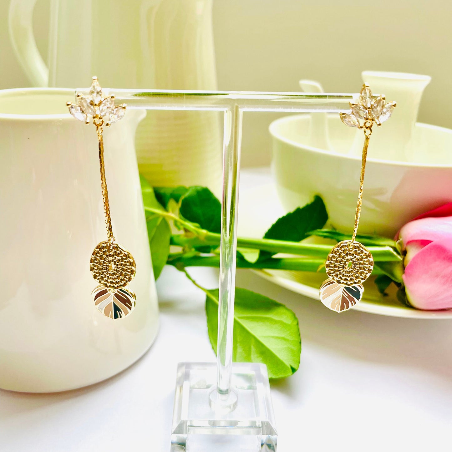 textured spatule mocha cream brown feather minimalist dangle-drop enamel earrings