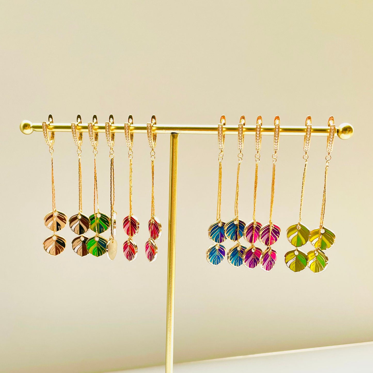 Lime citrus green dangle drop cubic zirconia gold feather earrings, Gifts under 30, Mothers Day Gift, Bird-themed jewelry, Nature Gift