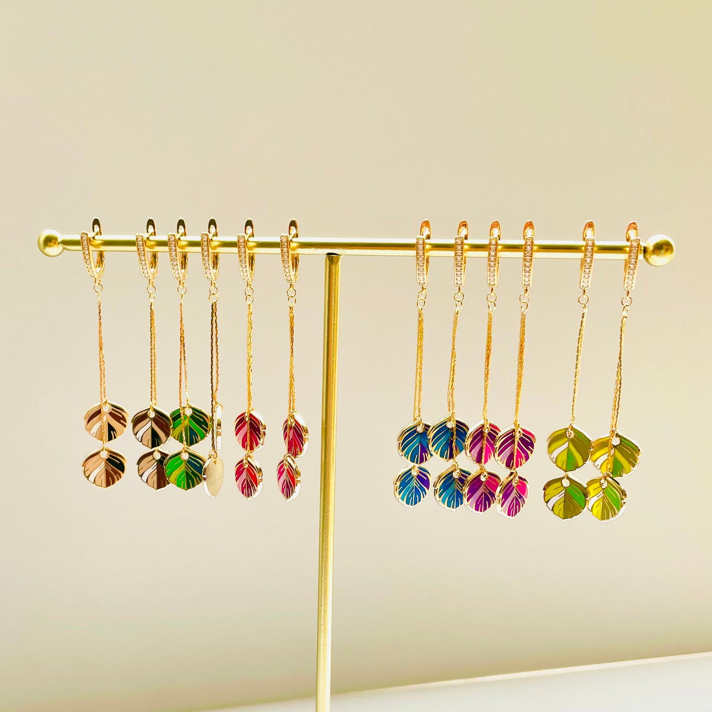 Purple feather gold earrings, statement Christmas earring gift, fun dangle drop hook, crystal Bow, Bird-themed jewelry, Gift for her, charms