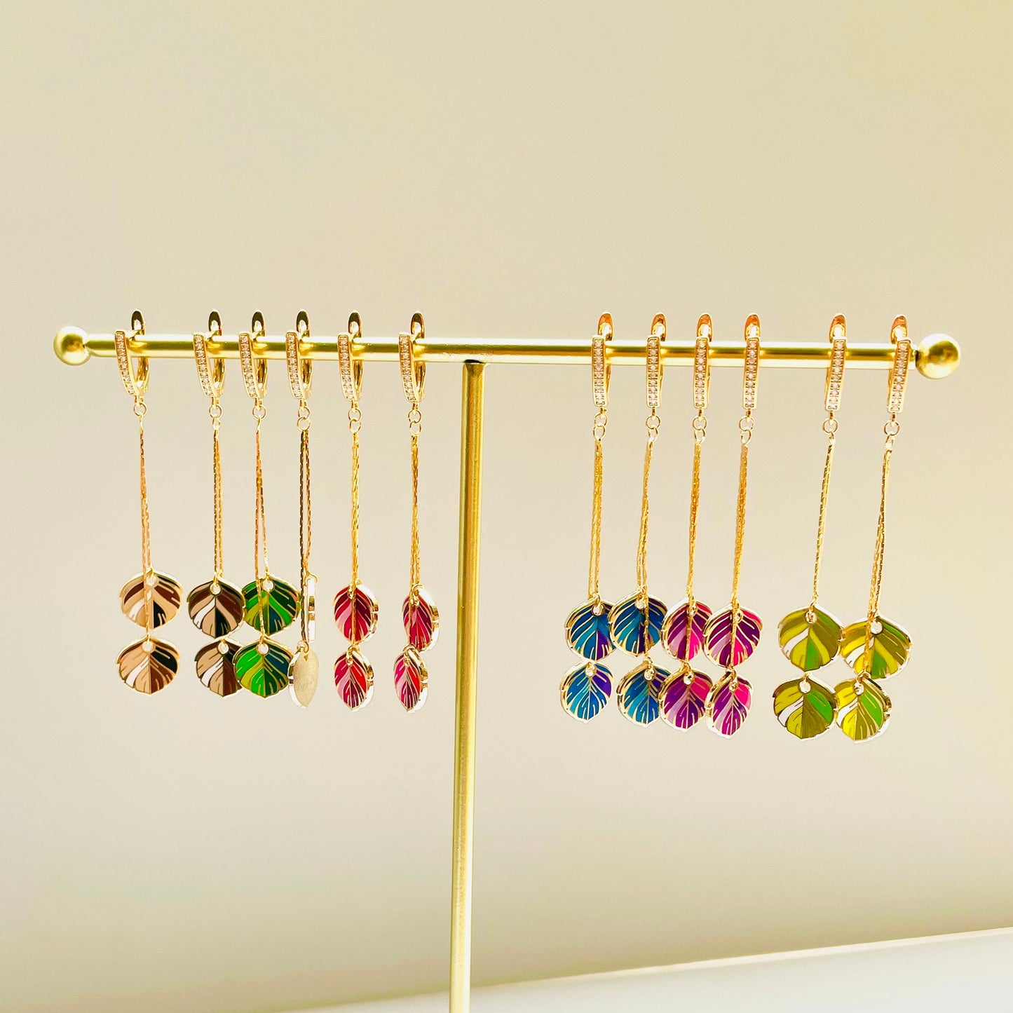 Purple feather dangle drop cubic zirconia gold crystal earrings, Gifts under 30, Mothers Day Gift, Bird-themed jewelry, Nature Gift