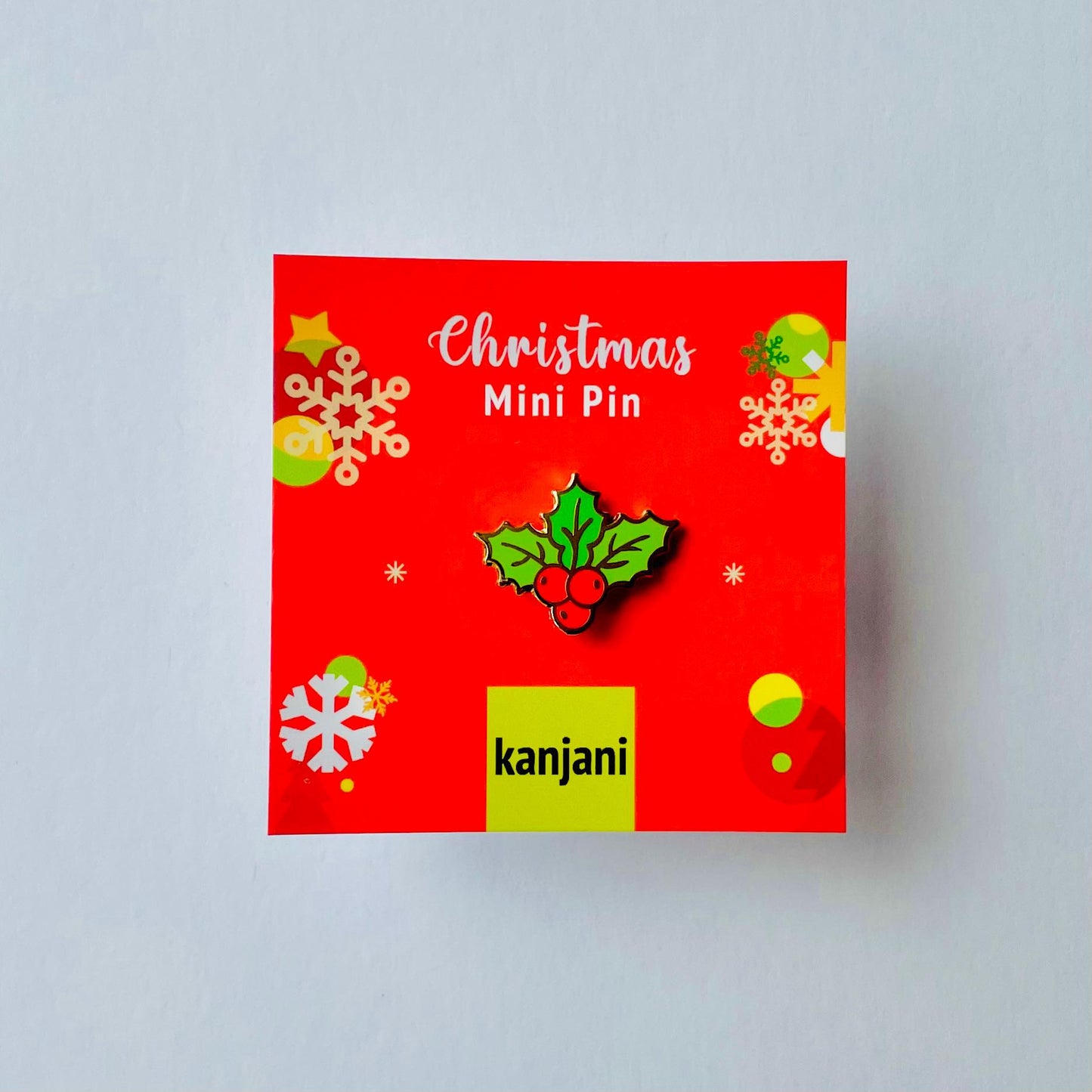 Green Holly leaves with red berries Christmas enamel pin badge