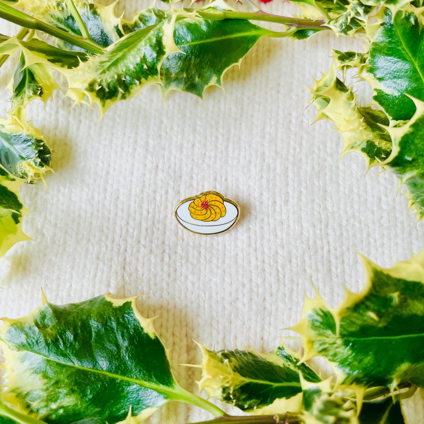 Stuffed deviled egg gold hard enamel mini pin
