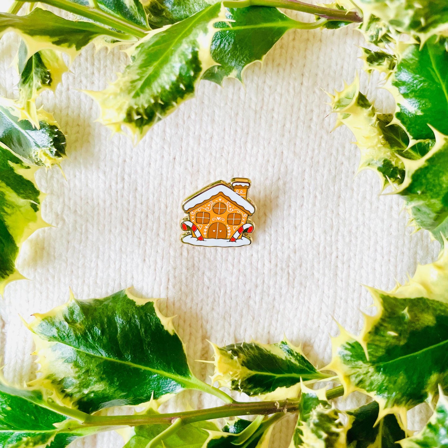 Snowy Gingerbread house cottage gold hard enamel mini pin badge