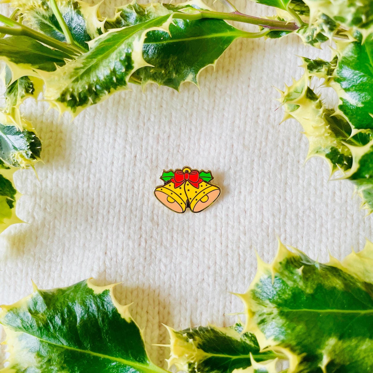 Pair of festive Christmas gold bells gold hard enamel cute mini pin