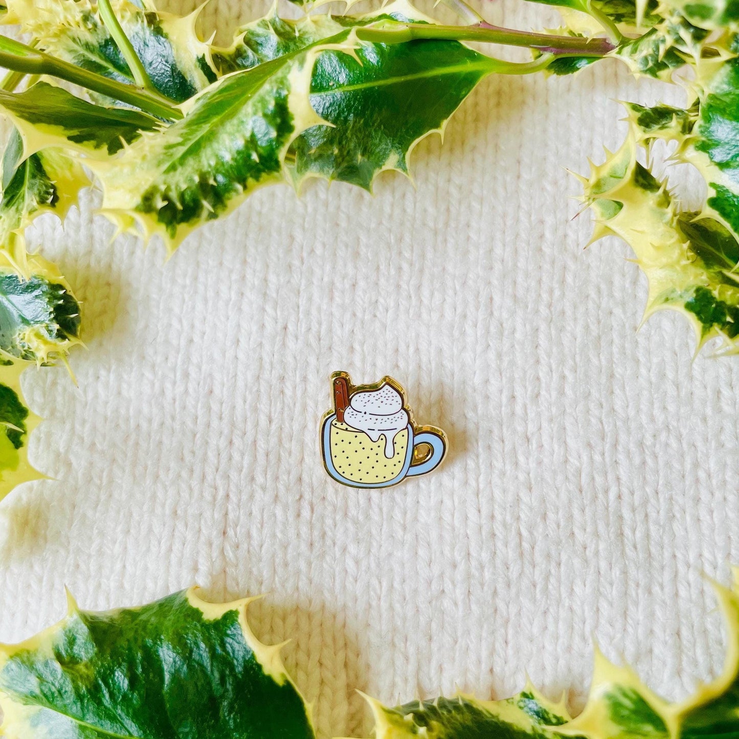 Yellow eggnog with whipped cream gold hard enamel mini pin badge