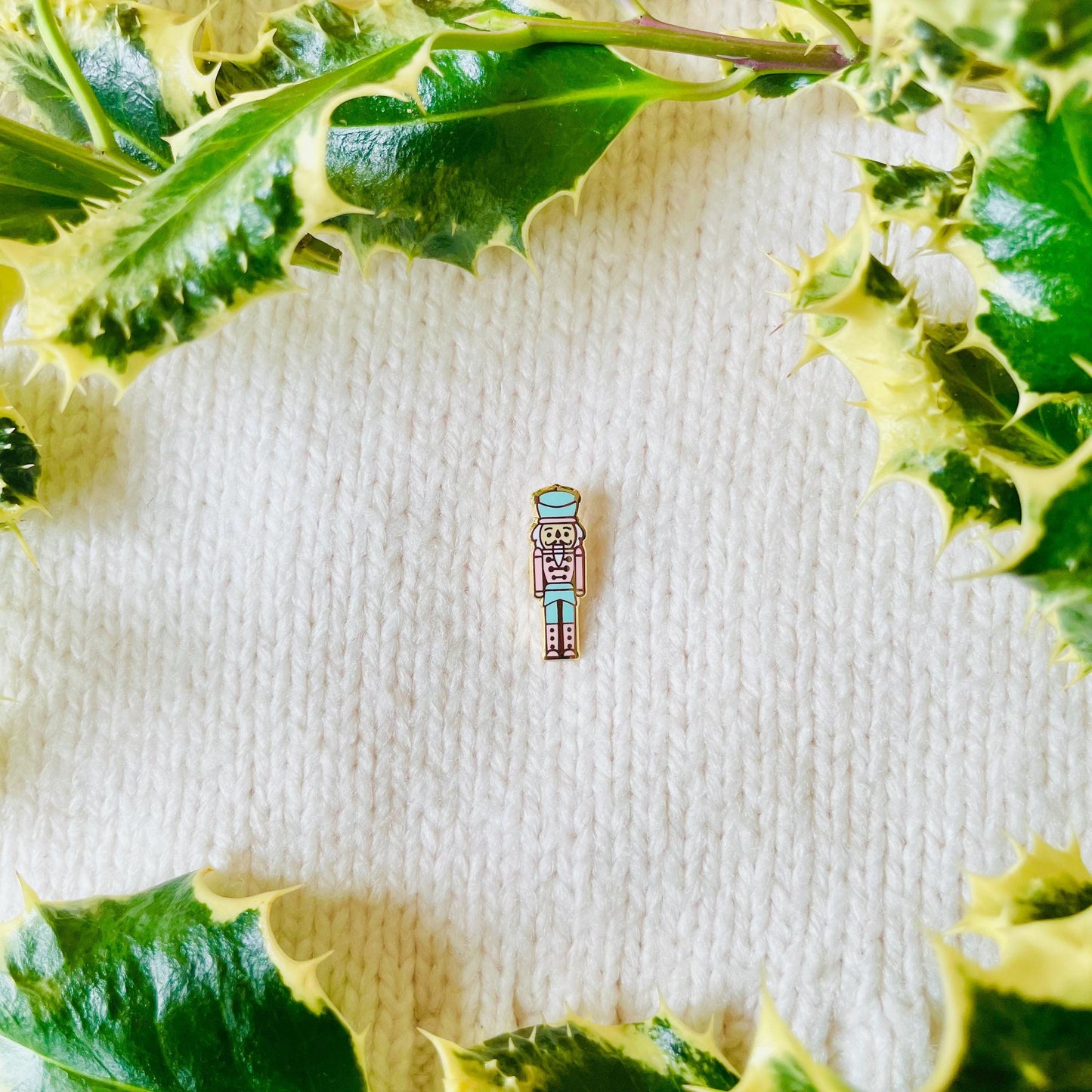 Pink and blue Nutcracker soldier gold hard enamel pin badge