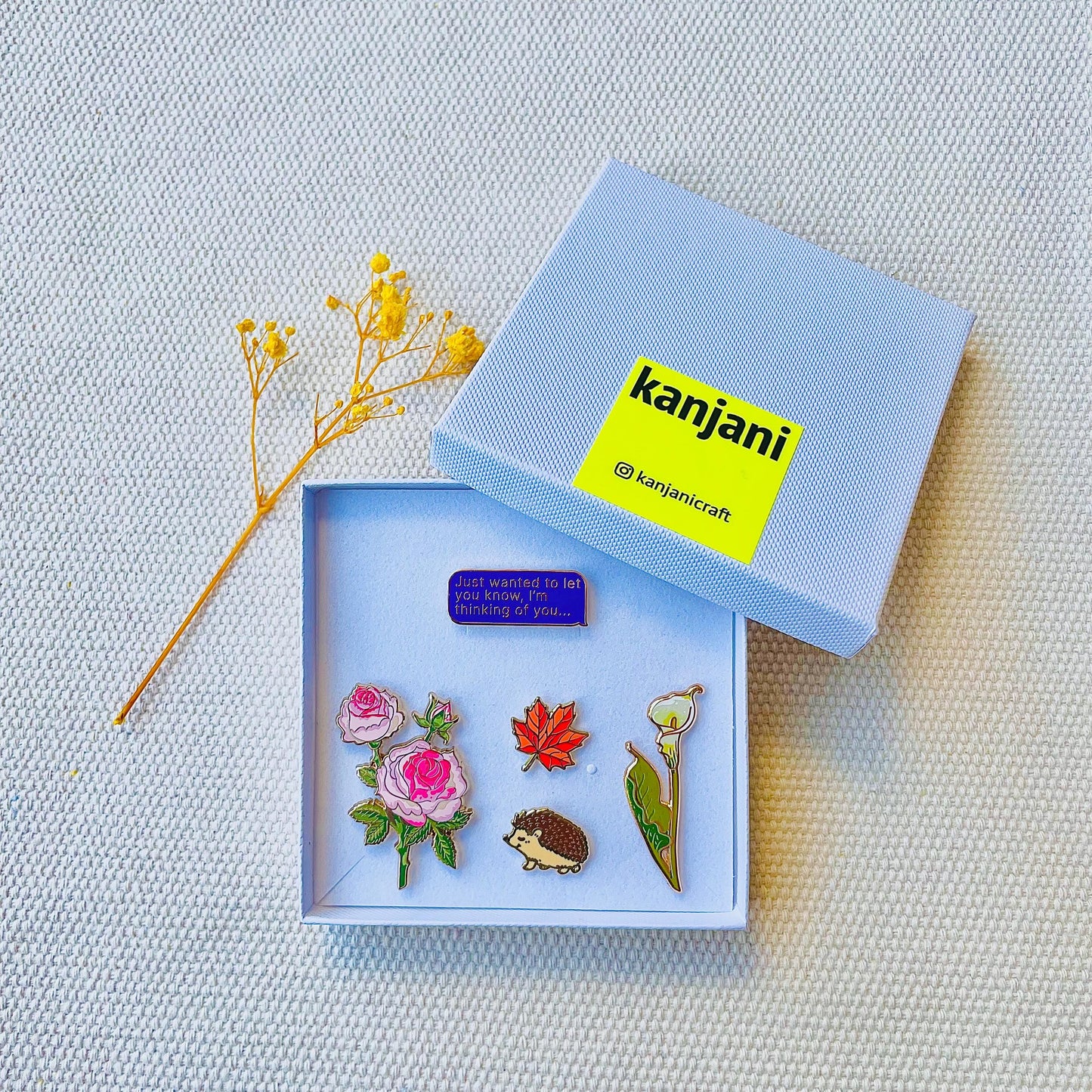 Thinking of you flowers Enamel pin gifts gift box, self care gift for her, sympathy present, June birth flower