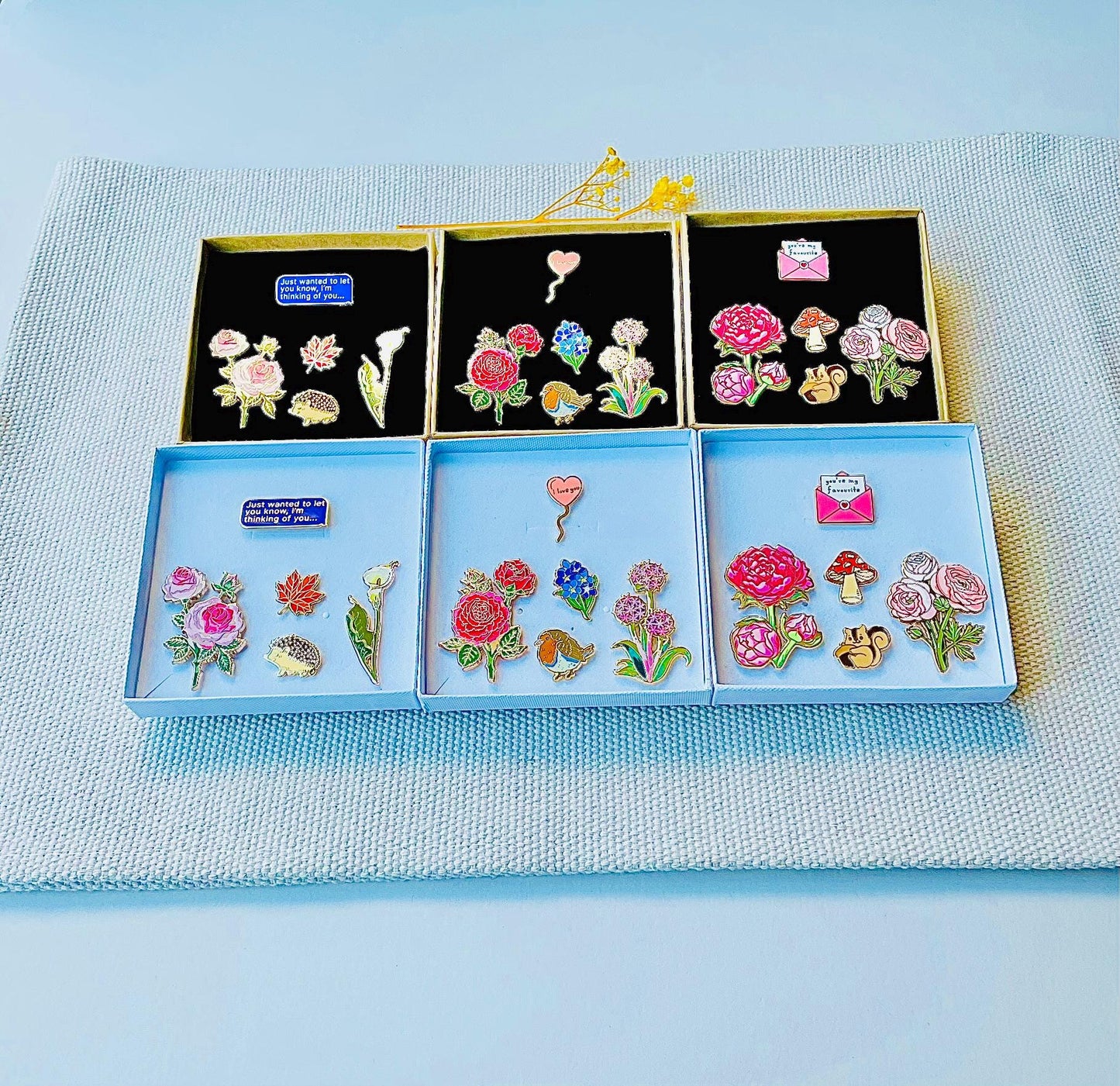 Thinking of you flowers Enamel pin gifts Kraft gift box, self care gift for her, sympathy present, birth flower