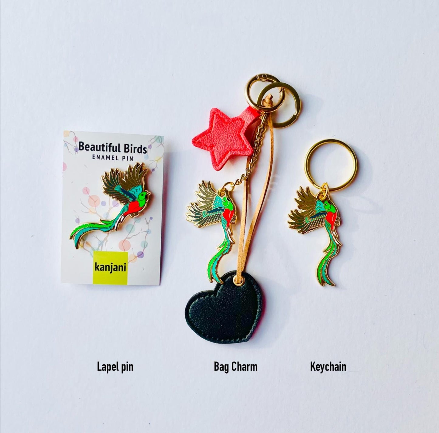 Quetzal bird Pin & Keychain set, Guatemala, gift for her, him