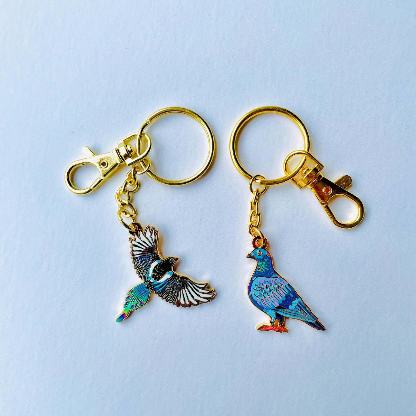 Magpie keychain, Enamel pin gift, bird bag charm gift, lapel badge, Nature, Gift him, her, pigeon