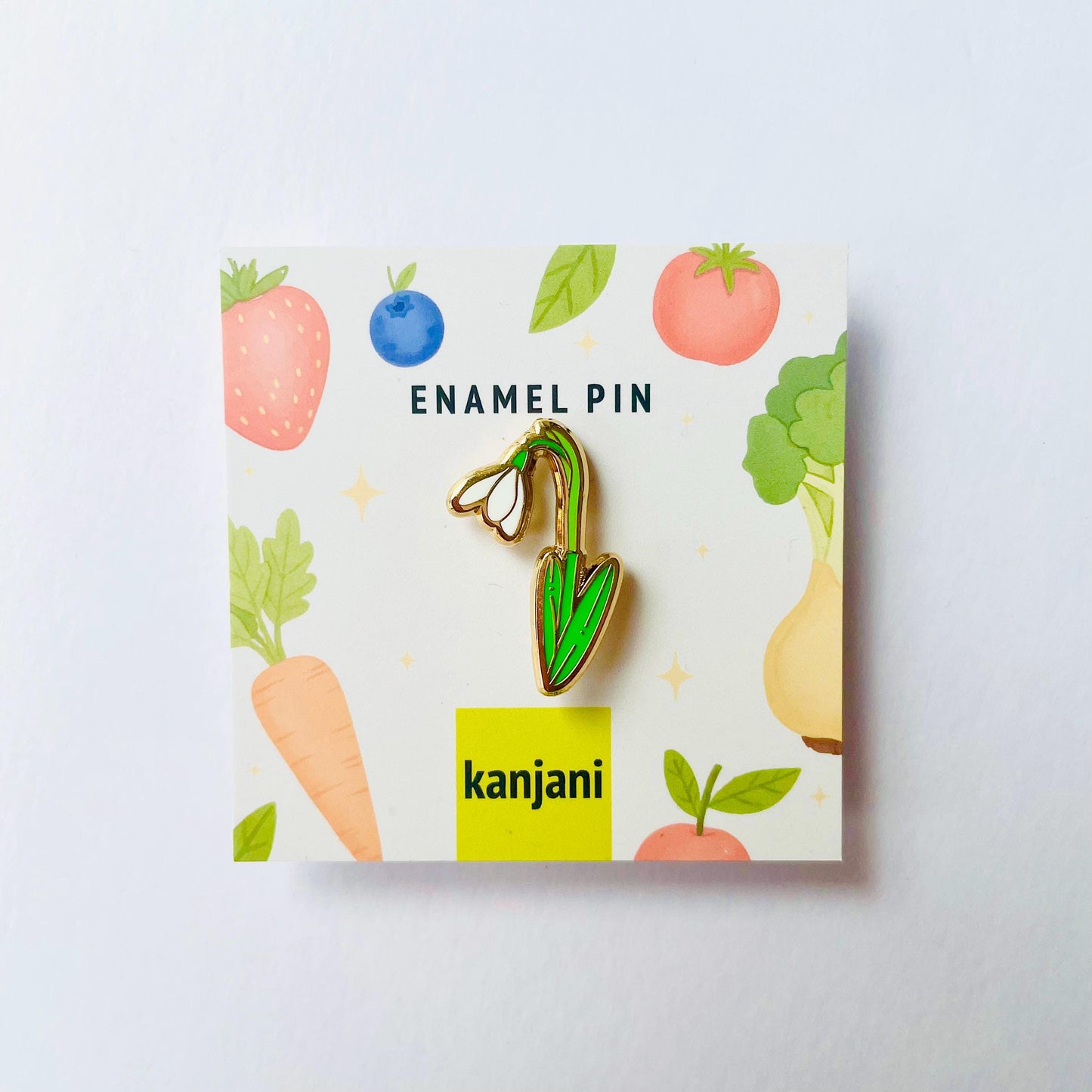 Snowdrop gold hard enamel pin