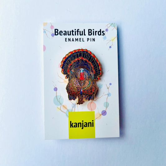 Wild Turkey Pin: Colorful Feathers - Gold Hard Enamel, Christmas gift, stocking stuffer, Advent calendar
