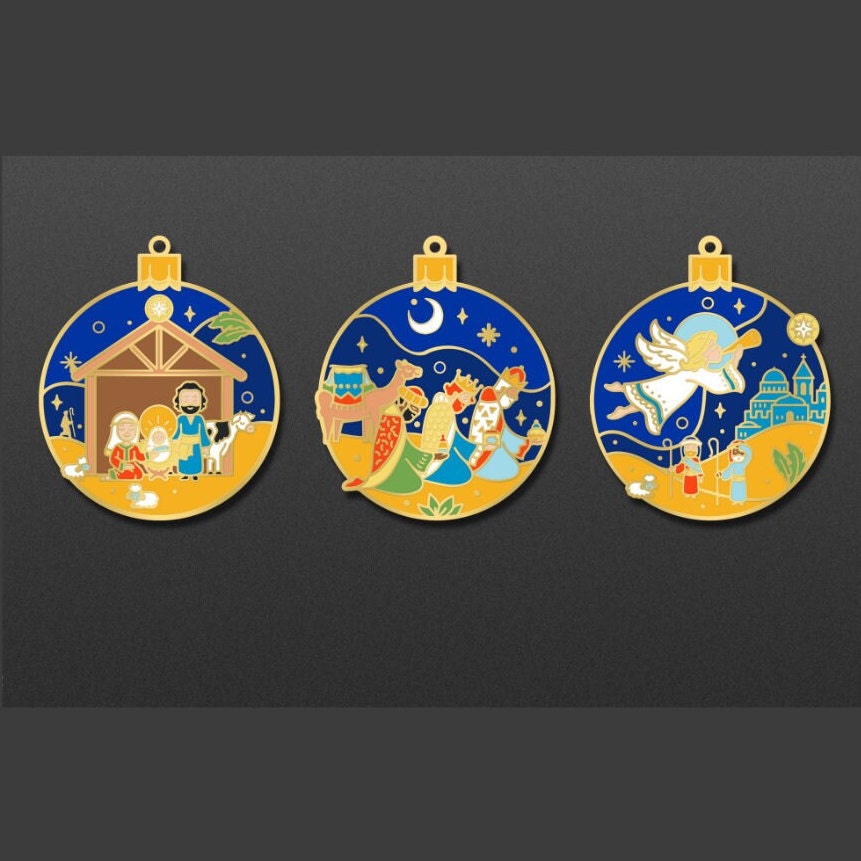Christmas Bauble Tree Ornament Decoration Holy family Greeting Card | Nativity | Holy Star Bethlehem | Shepherds | Angel | Magi Wise Men