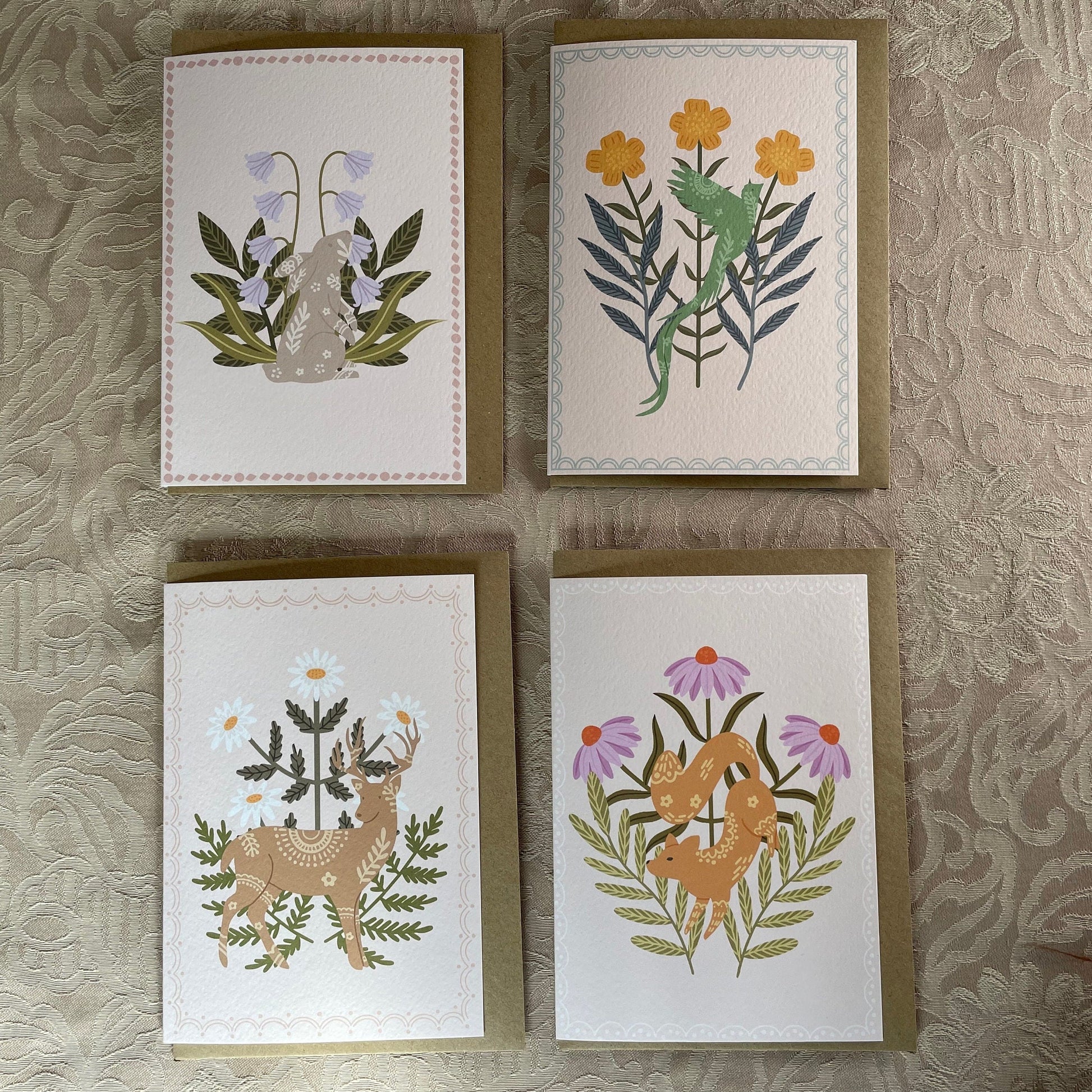 Quetzal Greeting Card | Scandi Folk Art | Thanksgiving | Folksy | Wildflowers