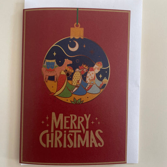 Christmas Bauble Tree Ornament Decoration Wise Men Magi Greeting Card | Nativity | Holy Star Bethlehem | Shepherds | Angel | Myrrh | Gold